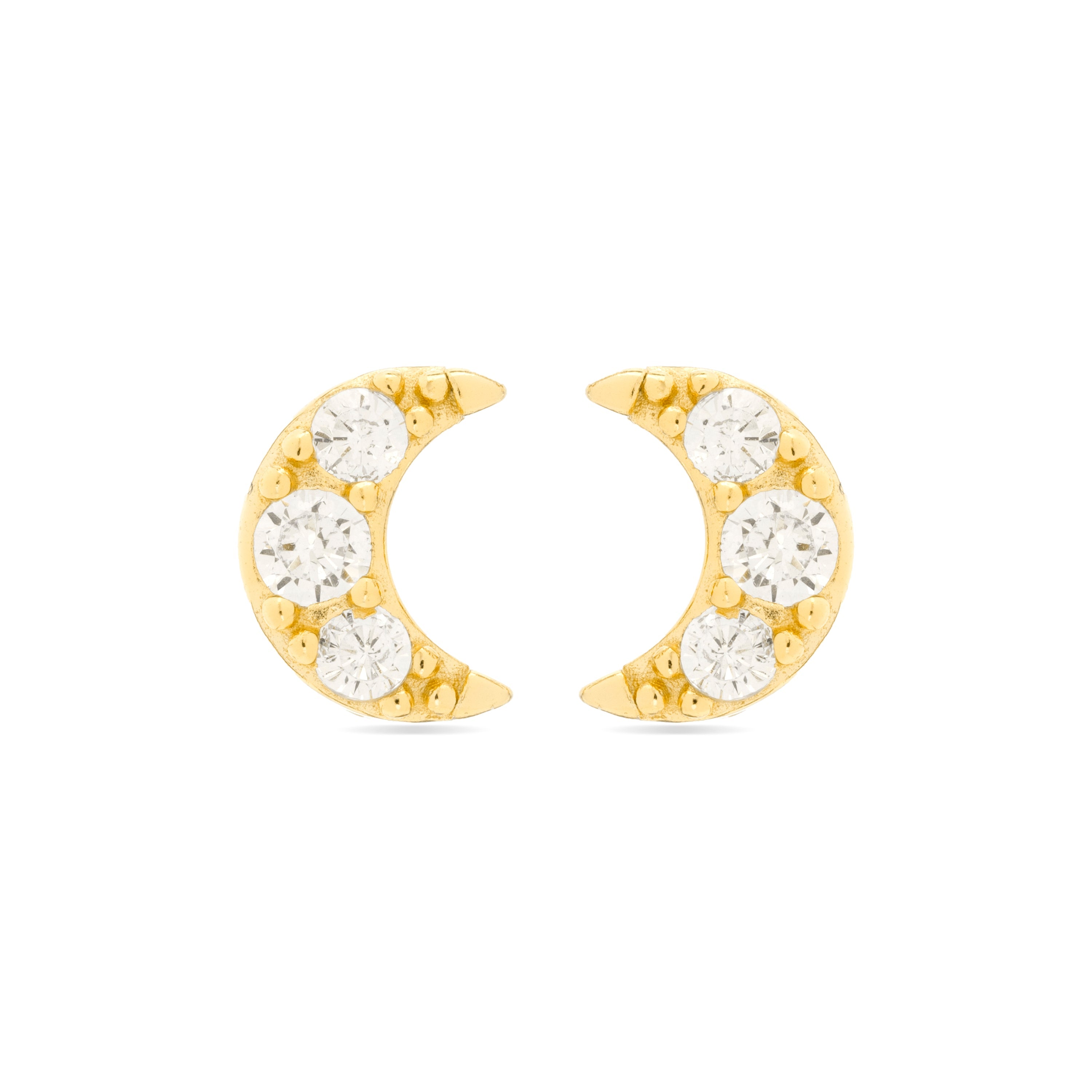 Boucles d&amp;#39;oreilles en argent sterling 925 et zircon brillant finies en or jaune 18K - Lune