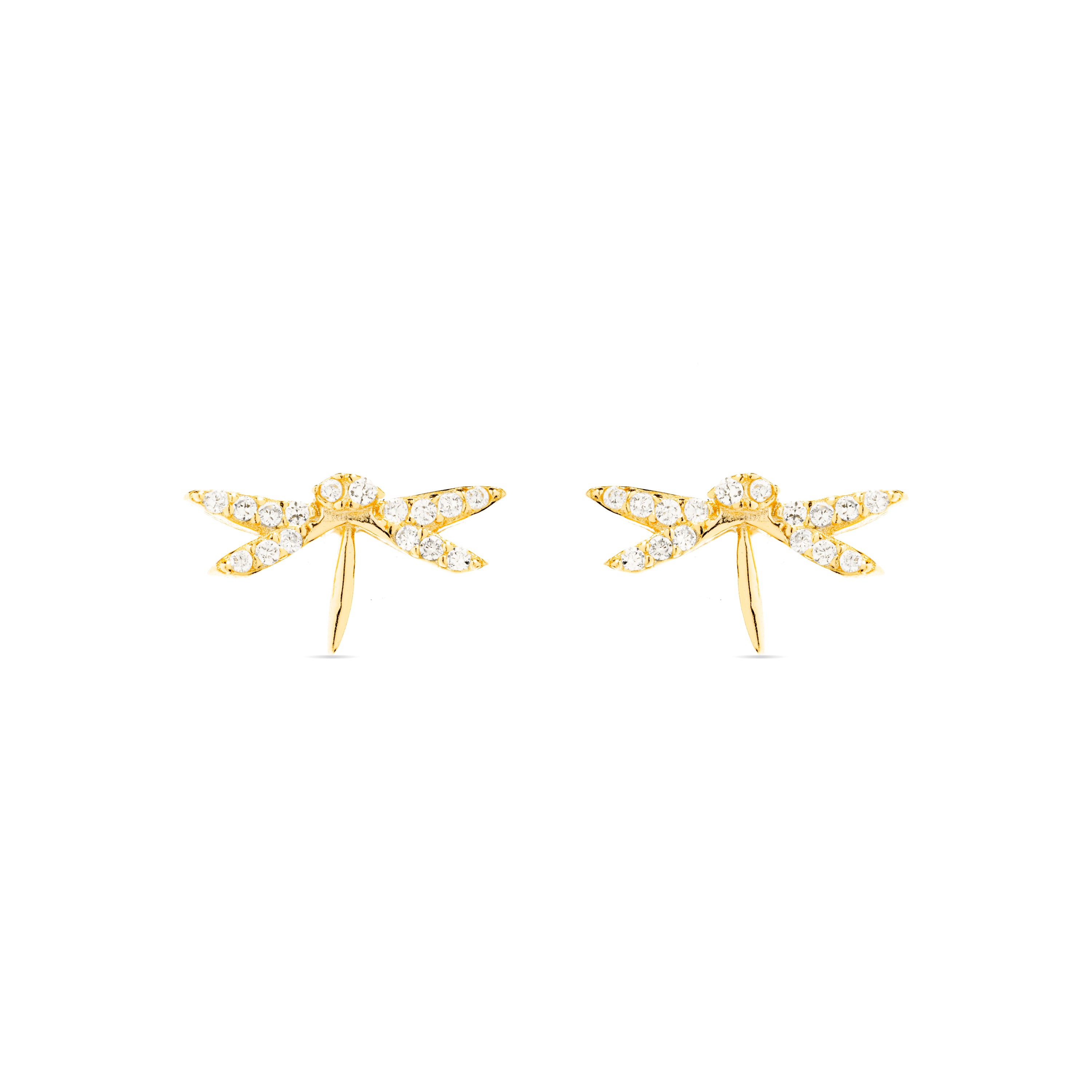 Pendientes de Plata de Ley 925 y Circonita Brillante acabados en oro amarillo de 18k - Libelula