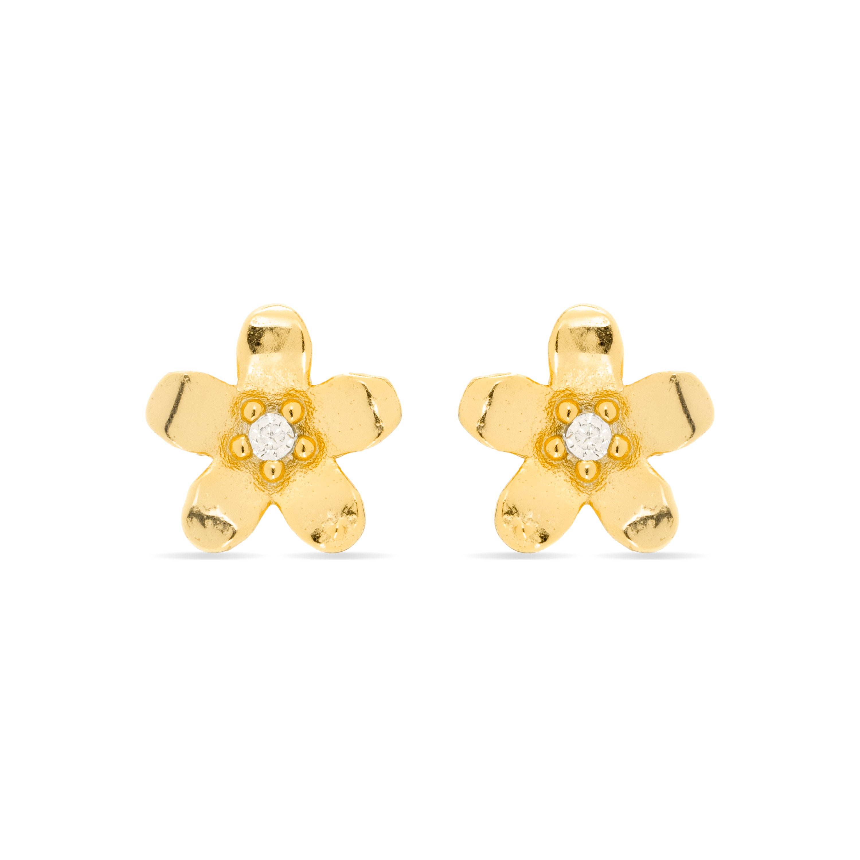 Pendientes de Plata de Ley 925 y Circonita Brillante acabados en oro amarillo de 18k - Flor