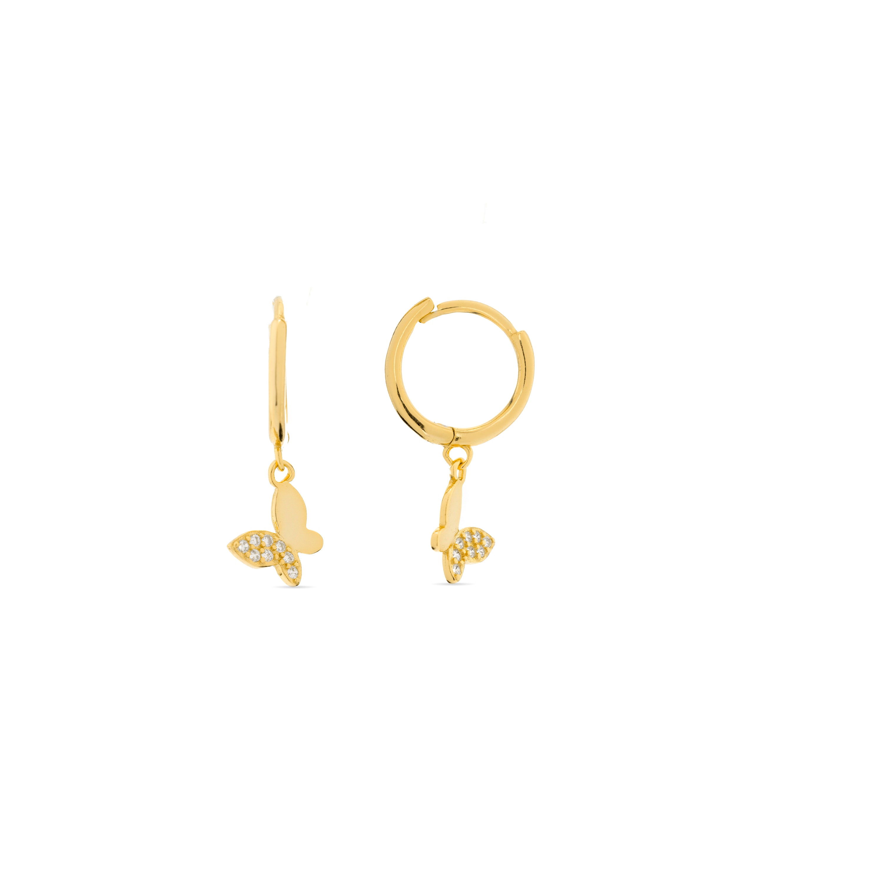 Pendientes de Plata de Ley 925 y Circonita Brillante acabados en oro amarillo de 18k - Mariposa