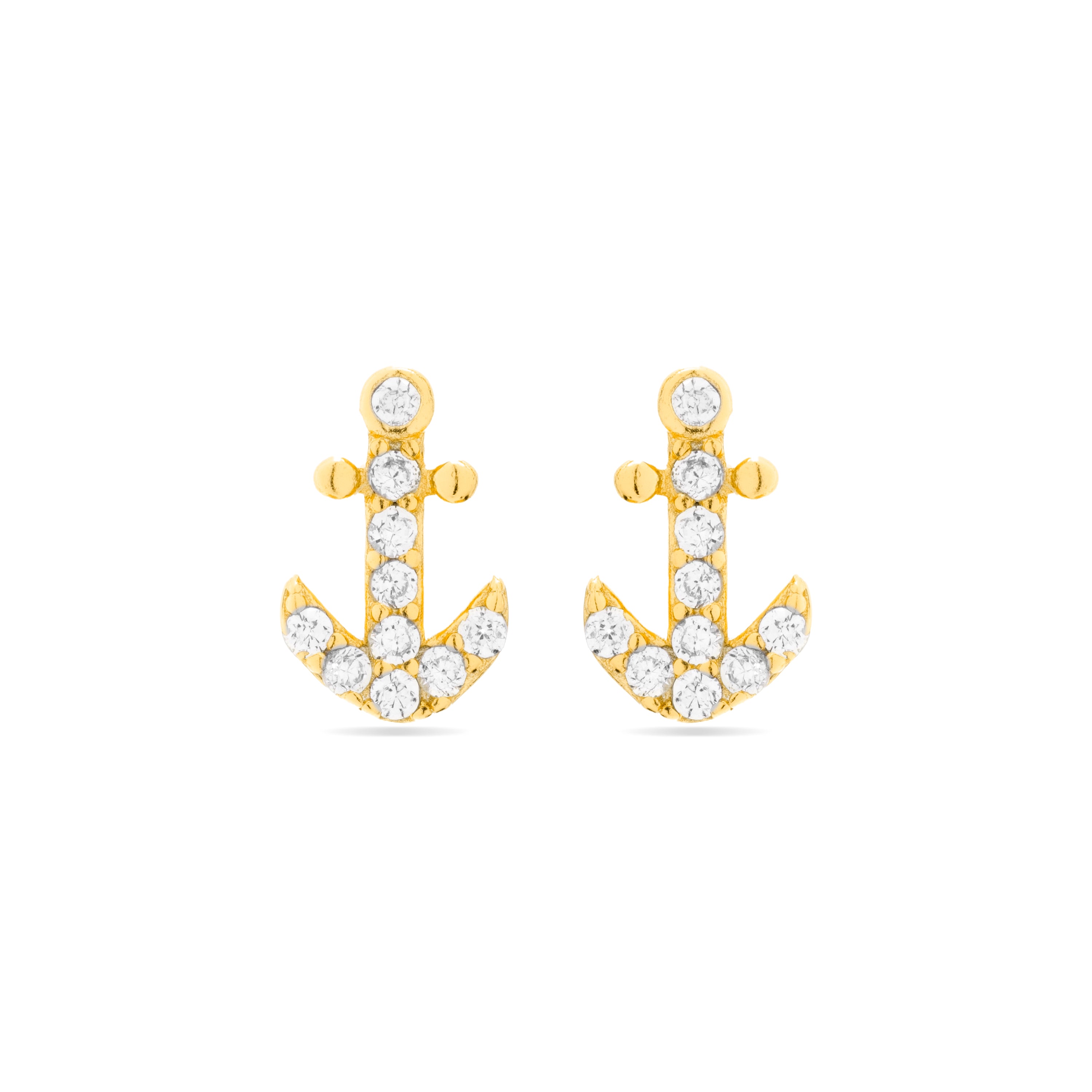 Pendientes de Plata de Ley 925 y Circonita Brillante acabados en oro amarillo de 18k - Ancla