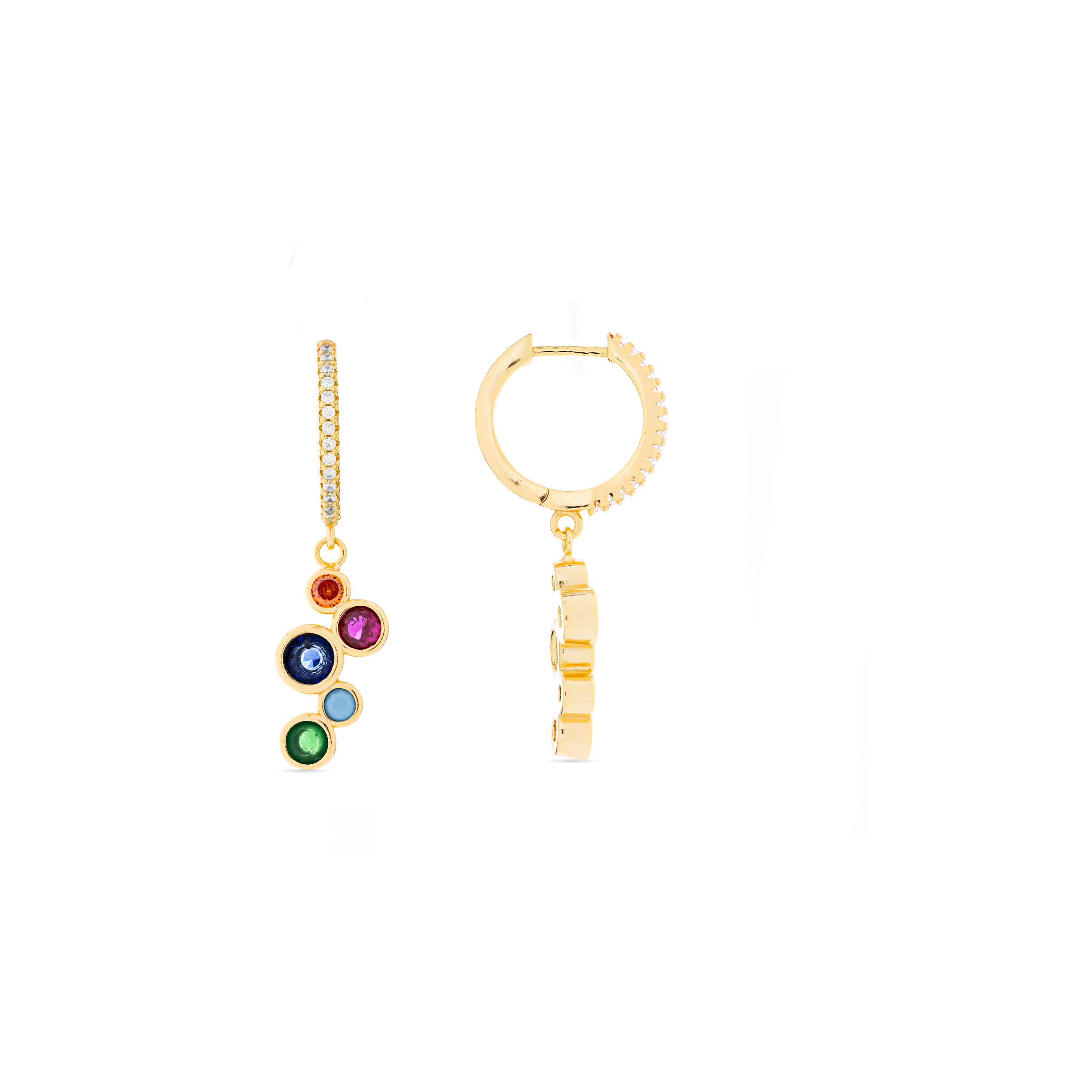 Pendientes de Plata de Ley 925 y Circonita Multicolor acabados en oro amarillo de 18k - Zontas