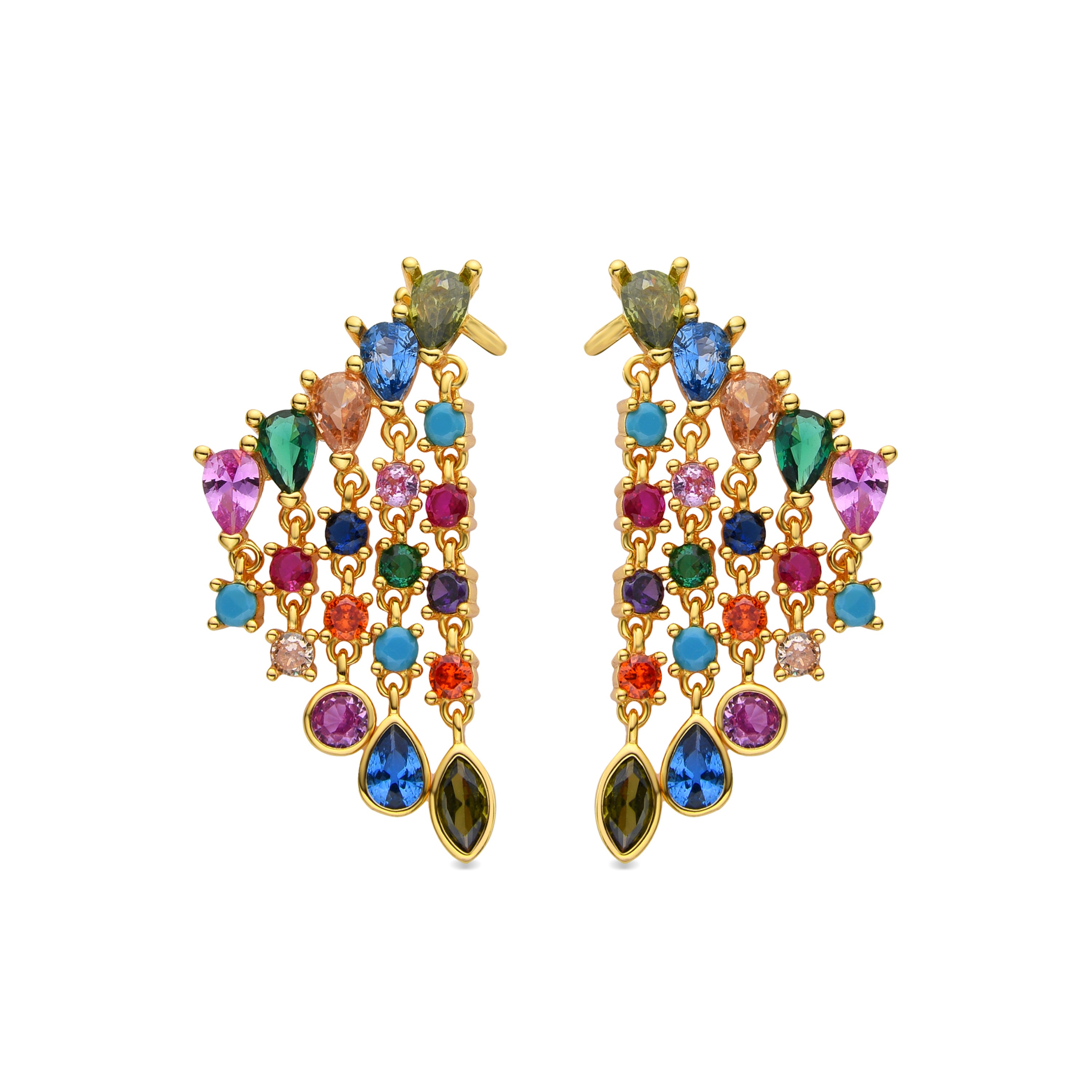 Pendientes de Plata de Ley 925 y Circonita Multicolor acabados en oro amarillo de 18k - Arkai