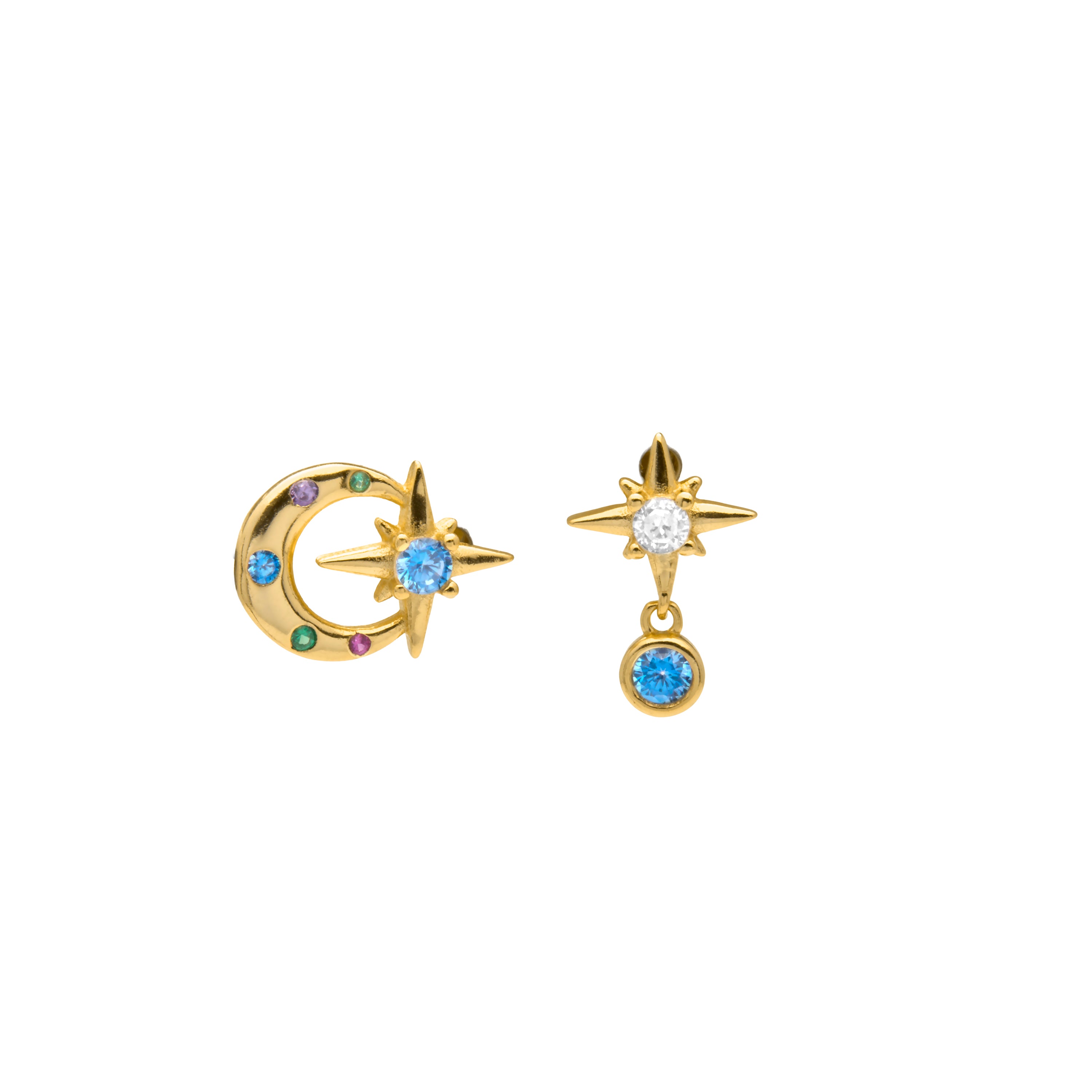 Pendientes de Plata de Ley 925 y Circonita Multicolor acabado en oro amarillo 18k - Iliako