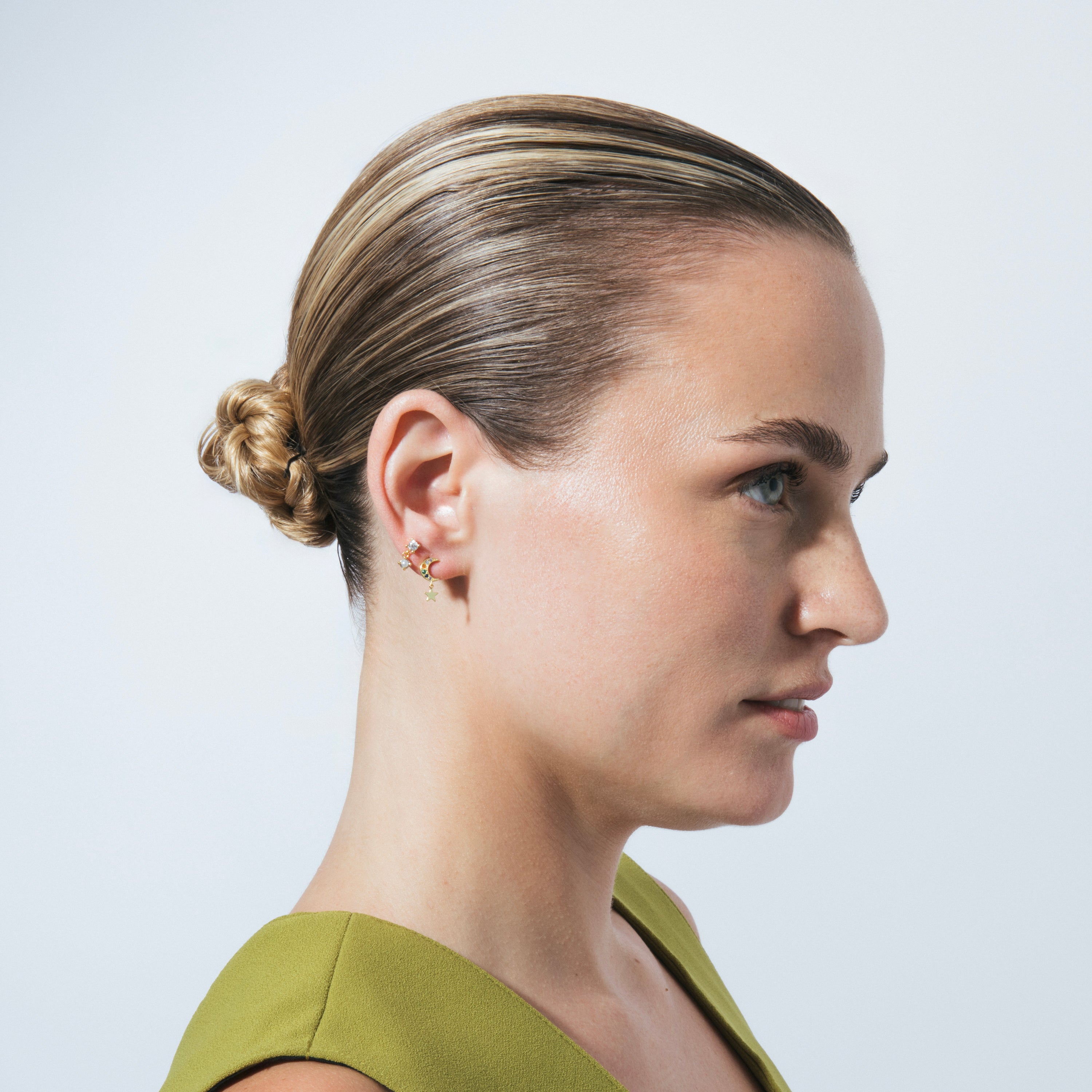 Pendientes de Plata de Ley 925 y Circonita Multicolor acabado en oro amarillo 18k - Linca