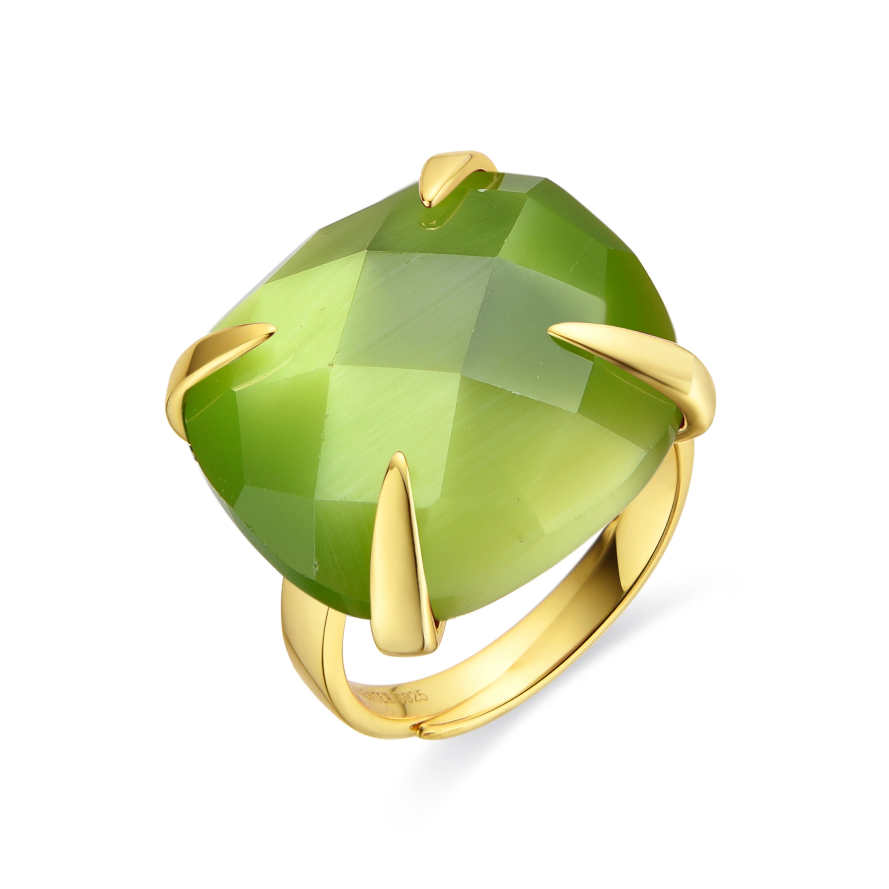 Pendientes de Plata de Ley 925 y Ojo de Gato Verde acabados en oro amarillo de 18k - Timbur