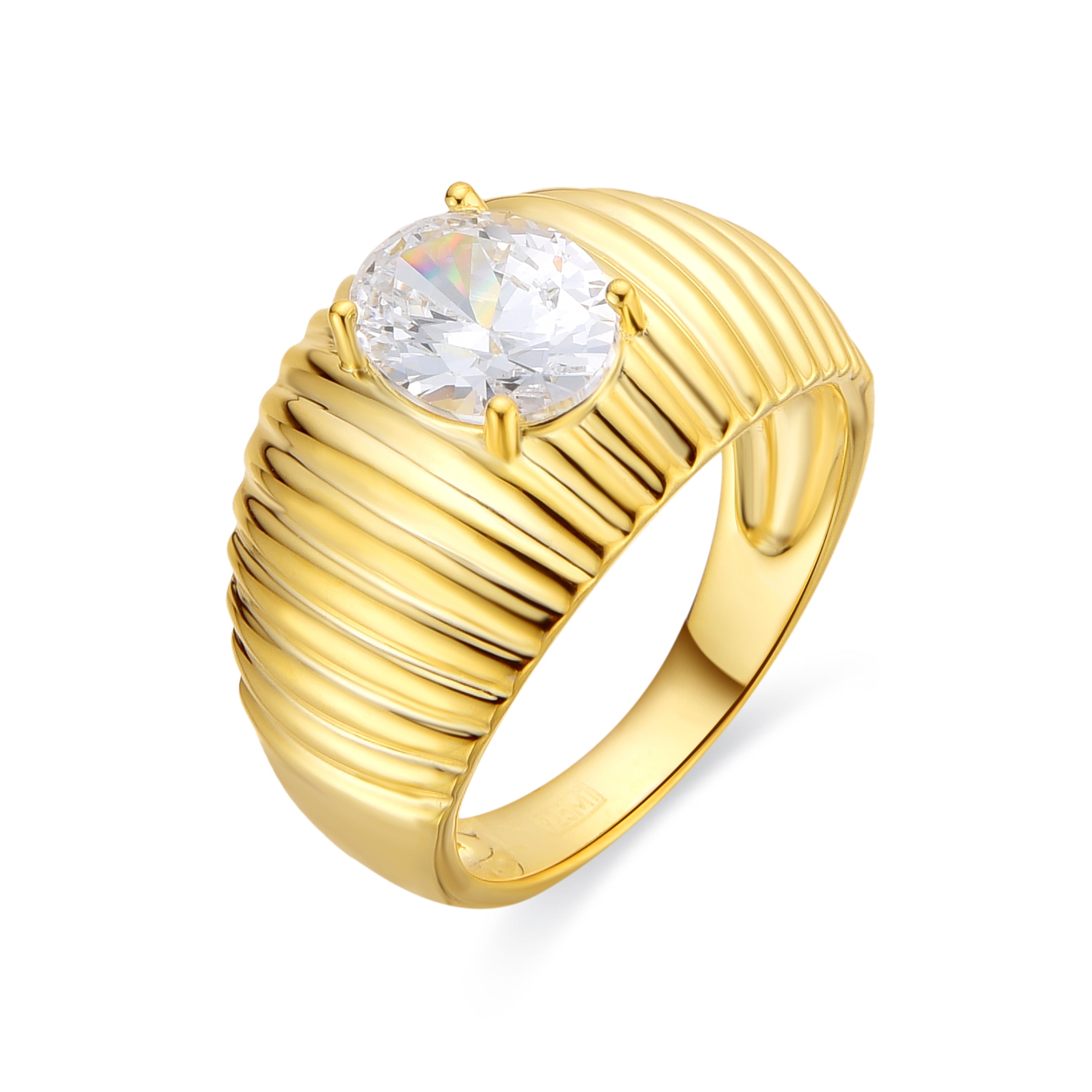 925er Sterlingsilberring mit funkelndem Zirkonia, 18k Gelbgold-Finish - Metri
