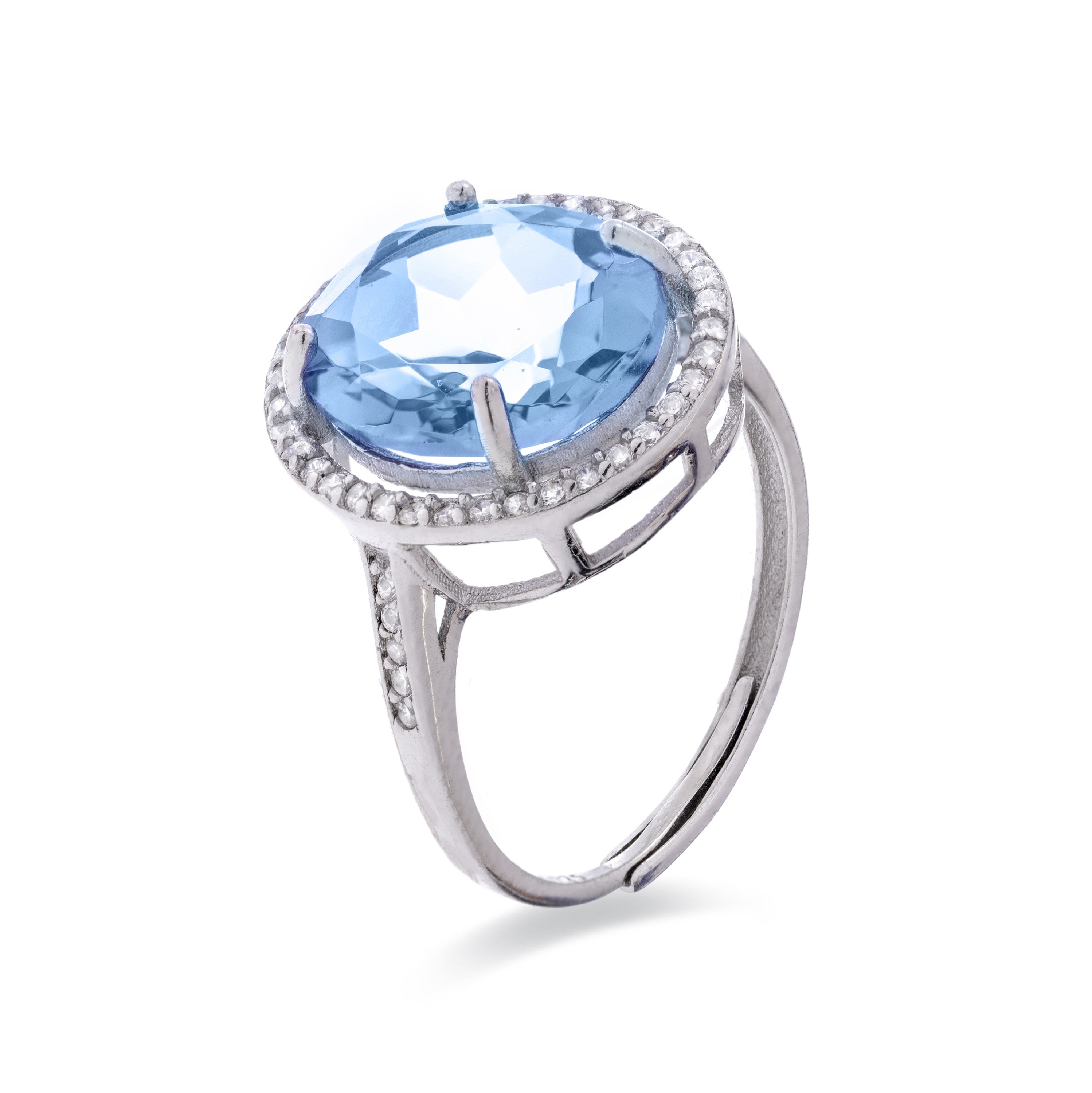 Anillo de Plata de Ley 925 con Topacio Azul Natural acabado en rodio - Rionel