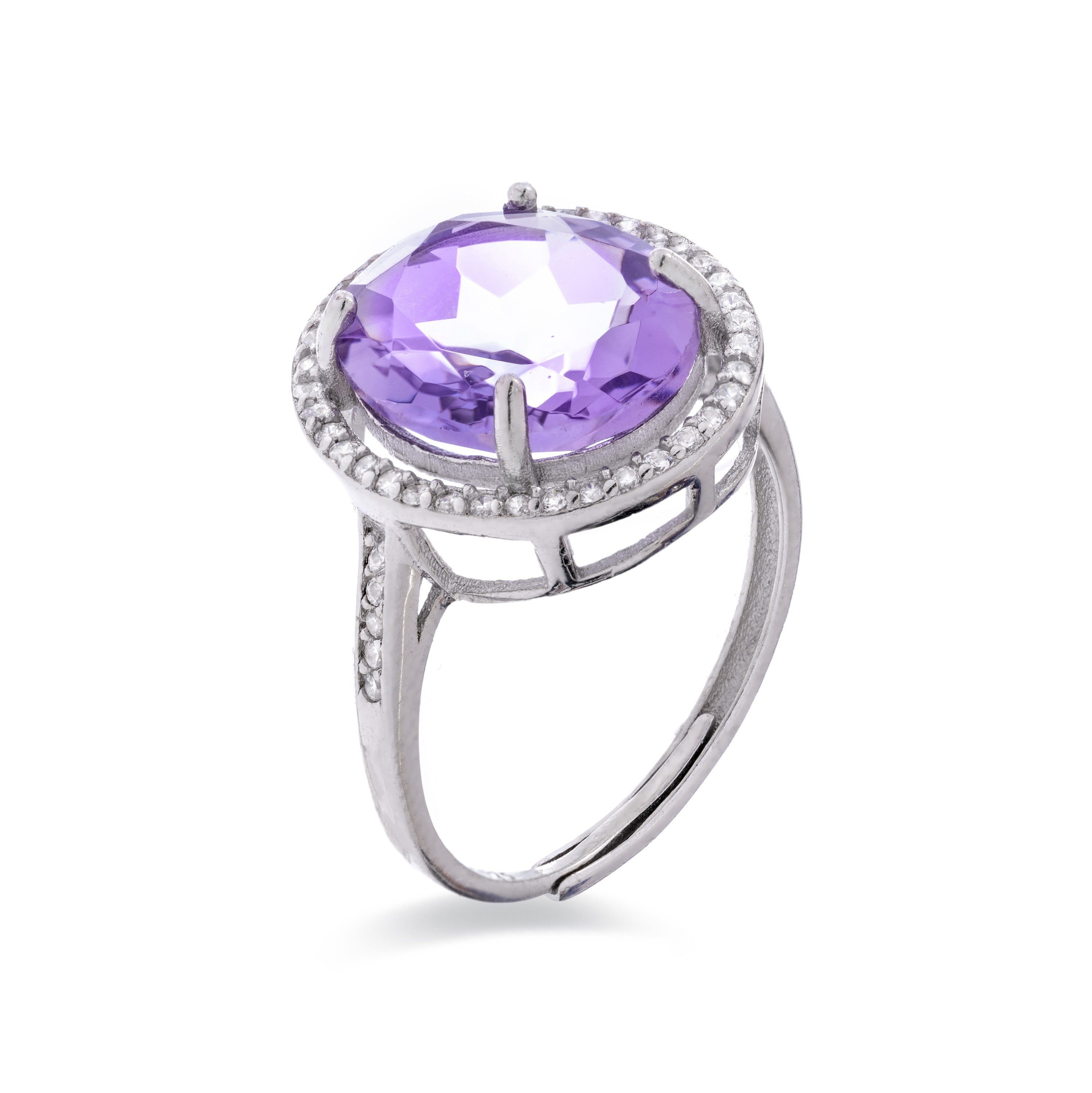 Anillo de Plata de Ley 925 con Amatista Natural acabado en rodio - Rionel