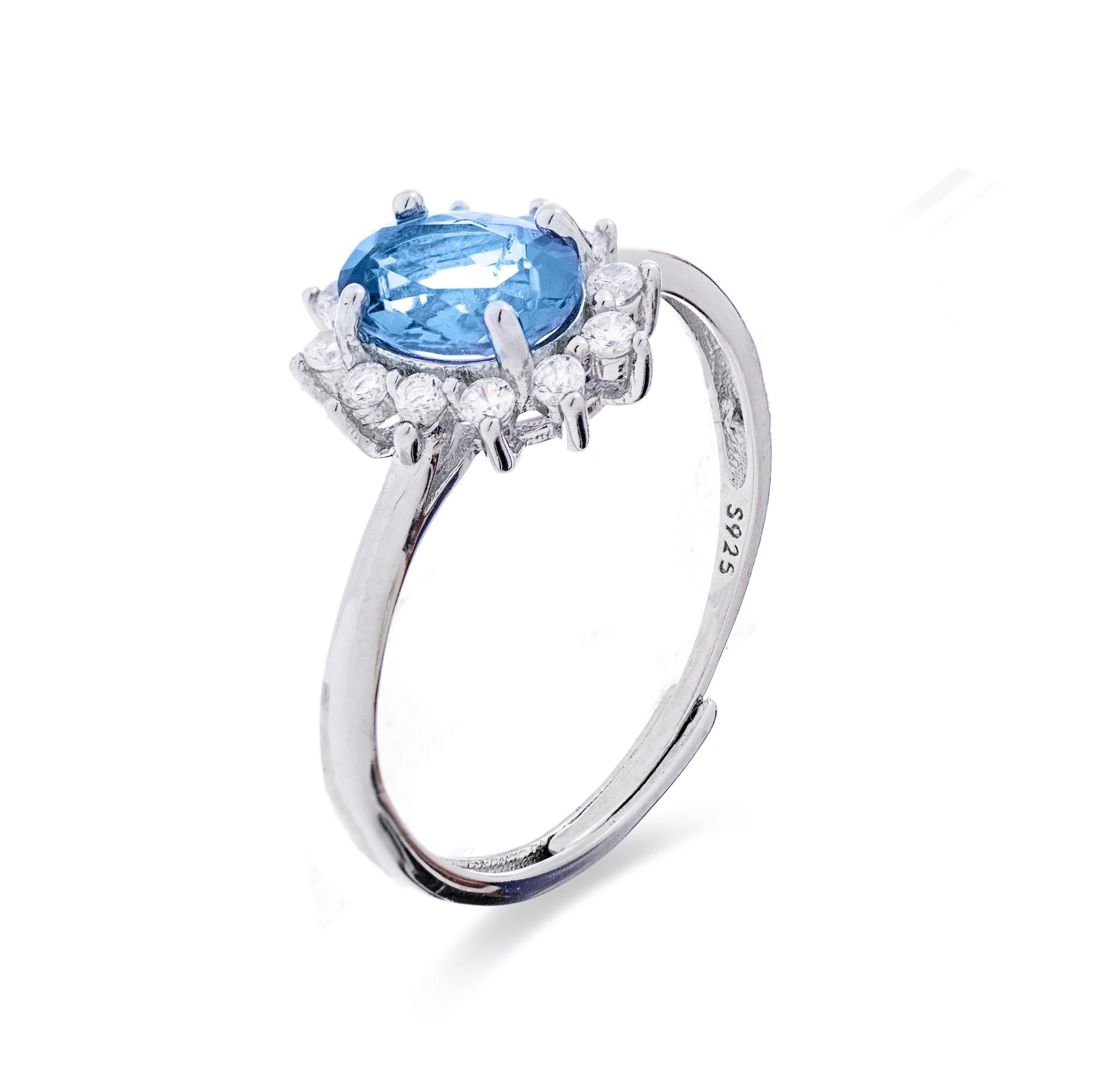 Anillo de Plata de Ley 925 con Topacio Azul Natural acabado en rodio - Lirian