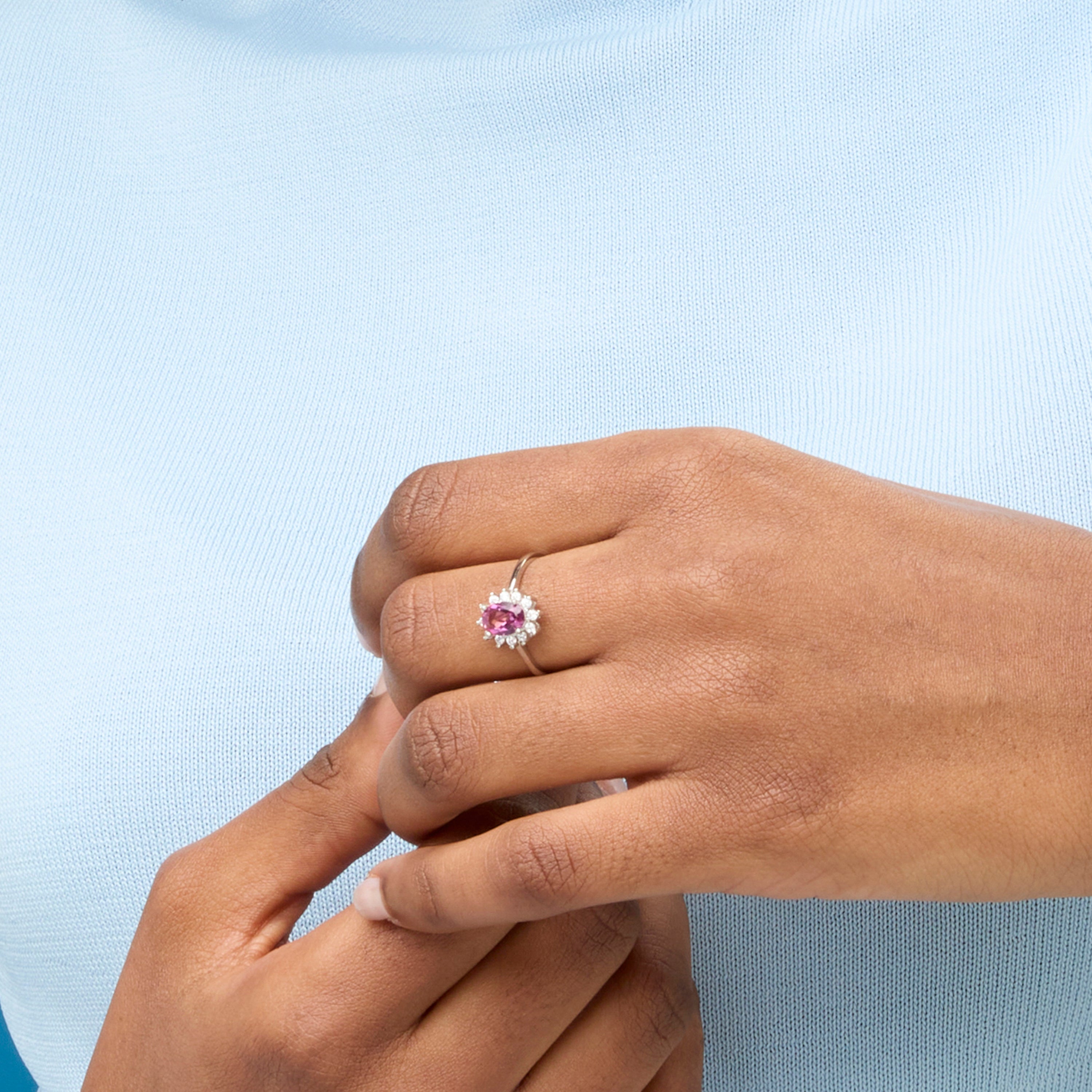 Anillo de Plata de Ley 925 con Topacio Rosa Natural acabado en rodio - Lirian