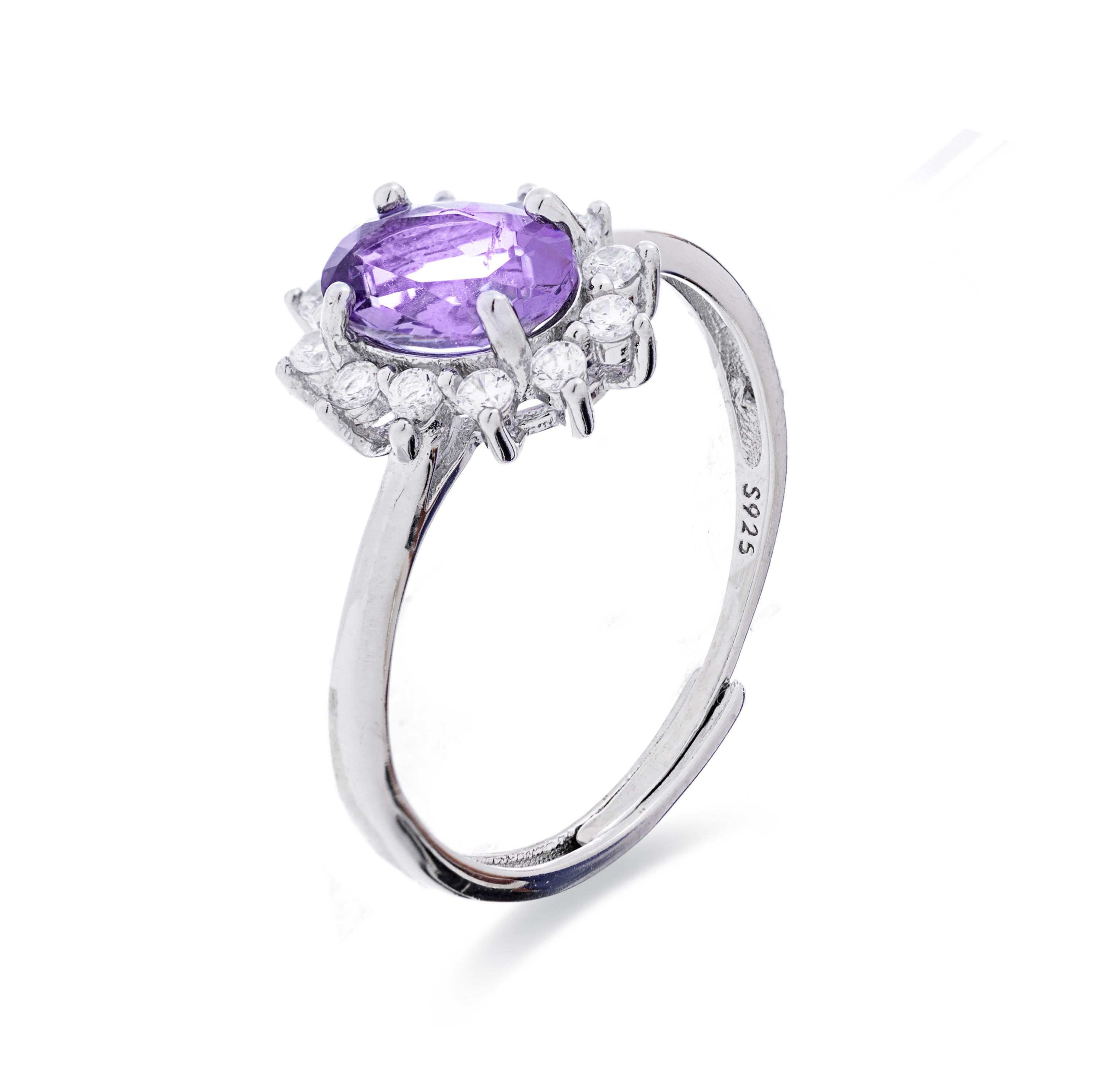 Anillo de Plata de Ley 925 con Amatista Natural acabado en rodio - Lirian