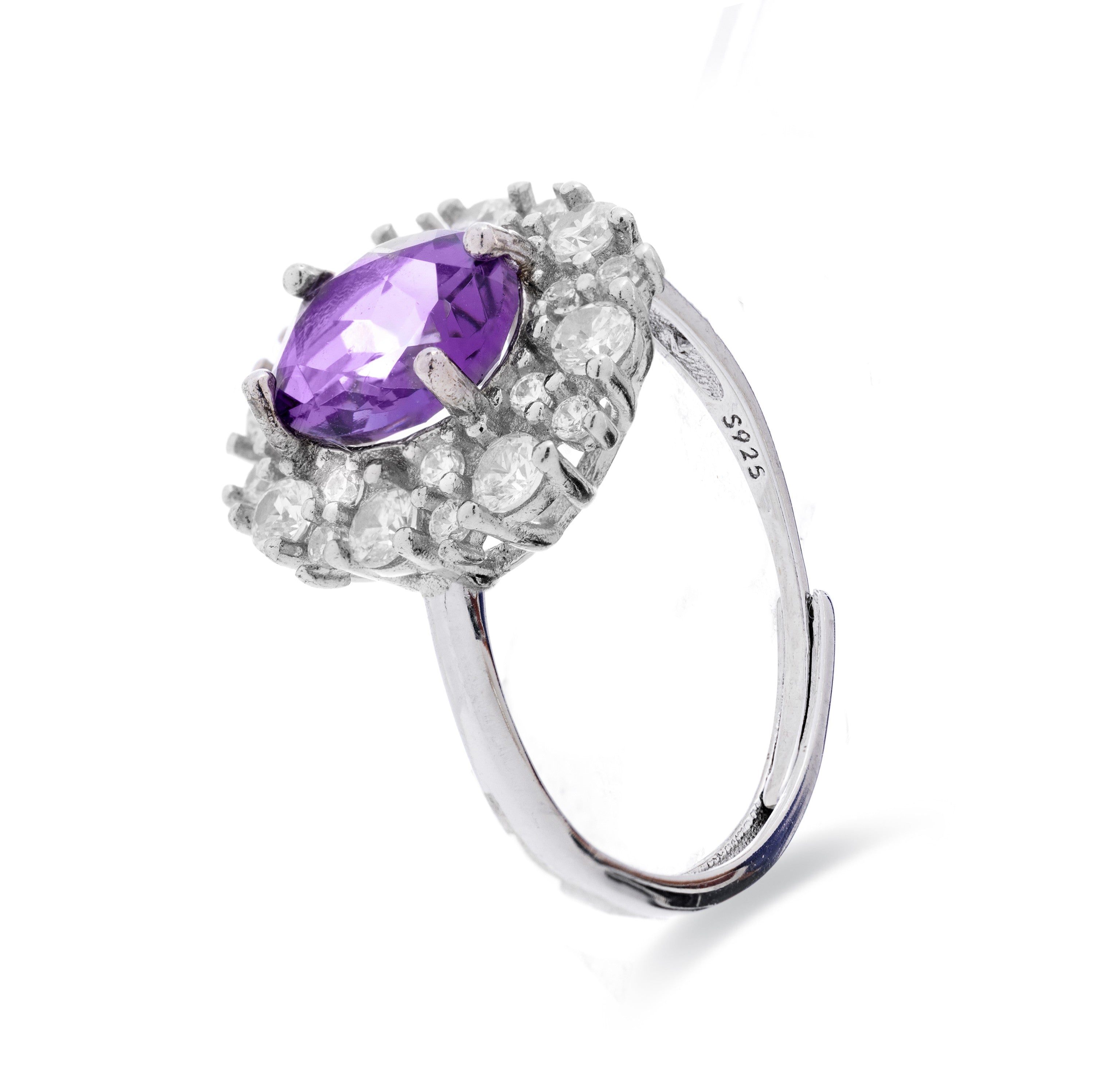 Anillo de Plata de Ley 925 con Amatista Natural acabado en rodio - Kalo