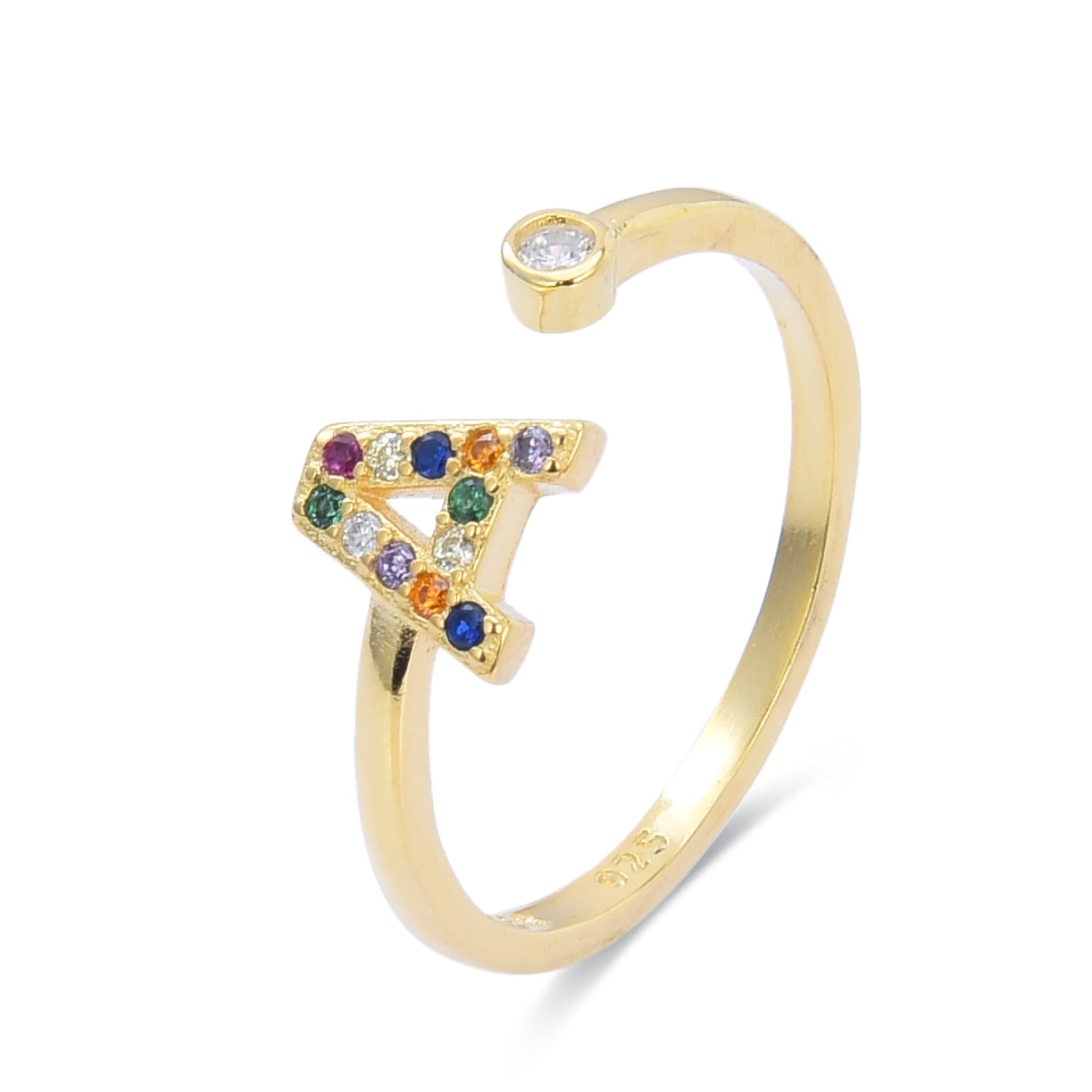 Anillo de Plata de Ley 925 con Circonita Multicolor acabado en oro amarillo de 18K - Alphabet