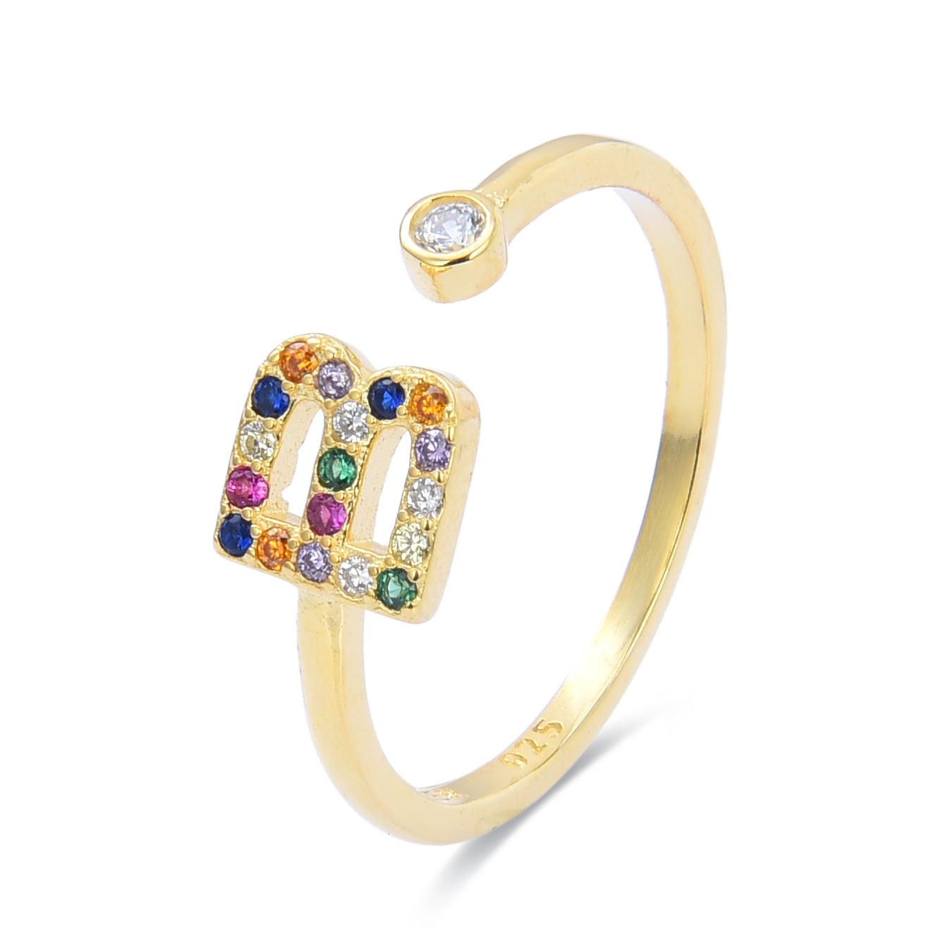 Anillo de Plata de Ley 925 con Circonita Multicolor acabado en oro amarillo de 18K - Alphabet