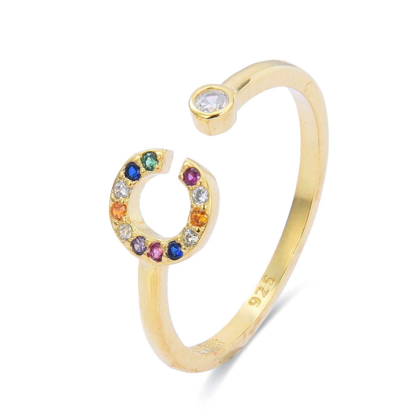 Anillo de Plata de Ley 925 con Circonita Multicolor acabado en oro amarillo de 18K - Alphabet
