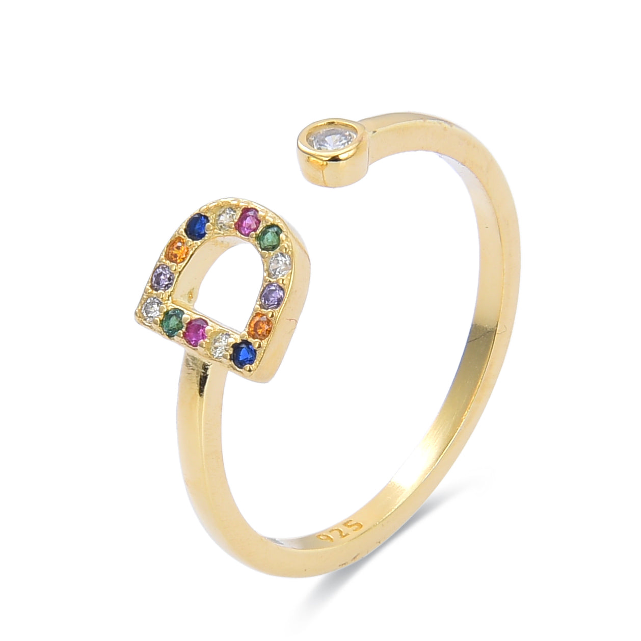 Anillo de Plata de Ley 925 con Circonita Multicolor acabado en oro amarillo de 18K - Alphabet