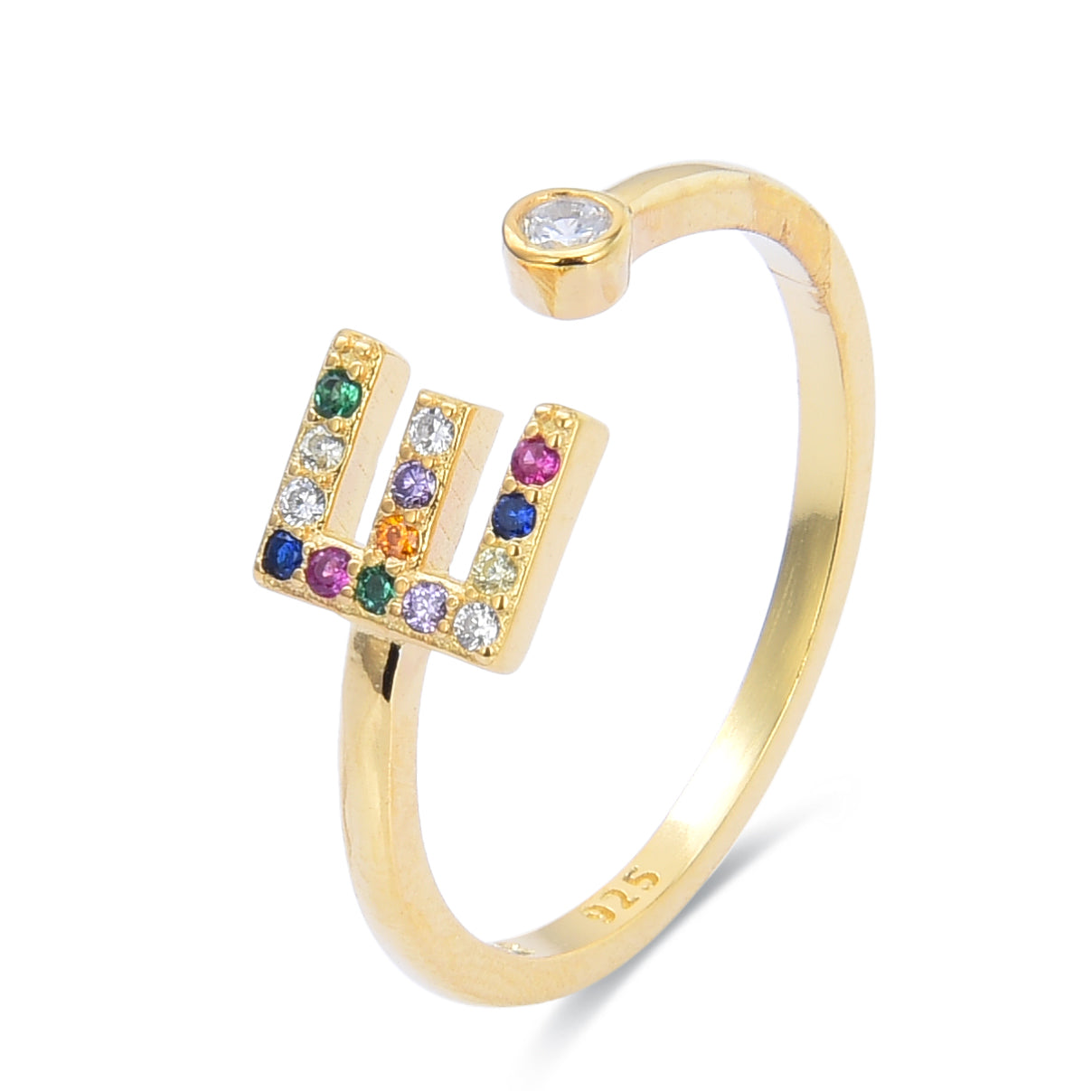 Anillo de Plata de Ley 925 con Circonita Multicolor acabado en oro amarillo de 18K - Alphabet