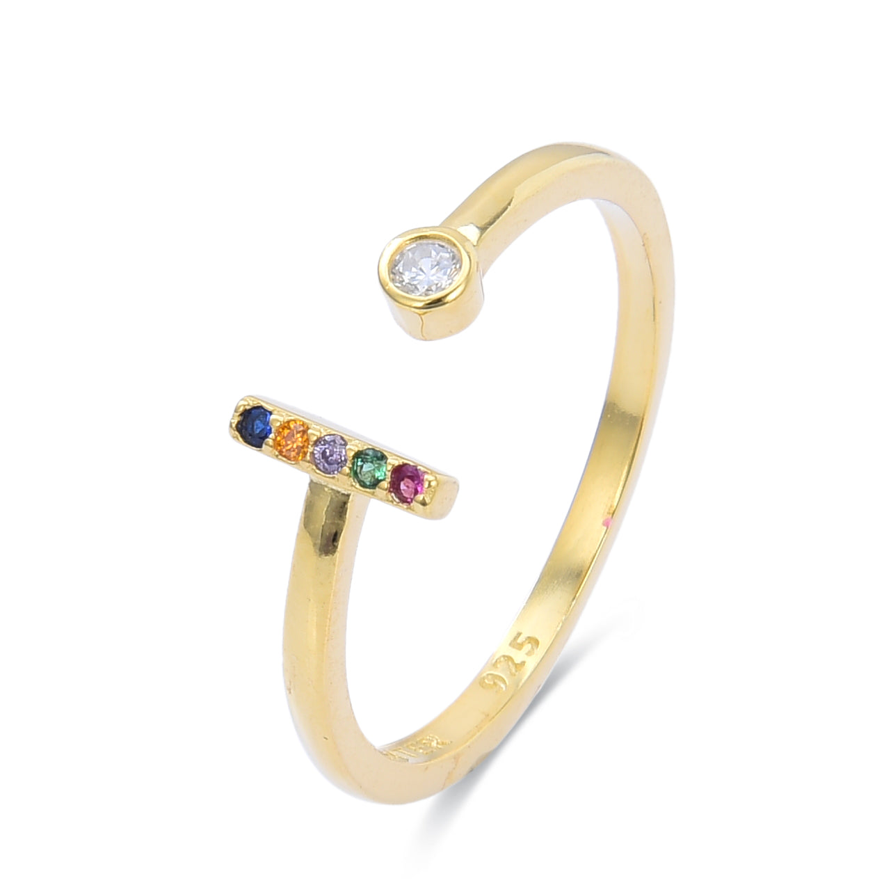 Anillo de Plata de Ley 925 con Circonita Multicolor acabado en oro amarillo de 18K - Alphabet