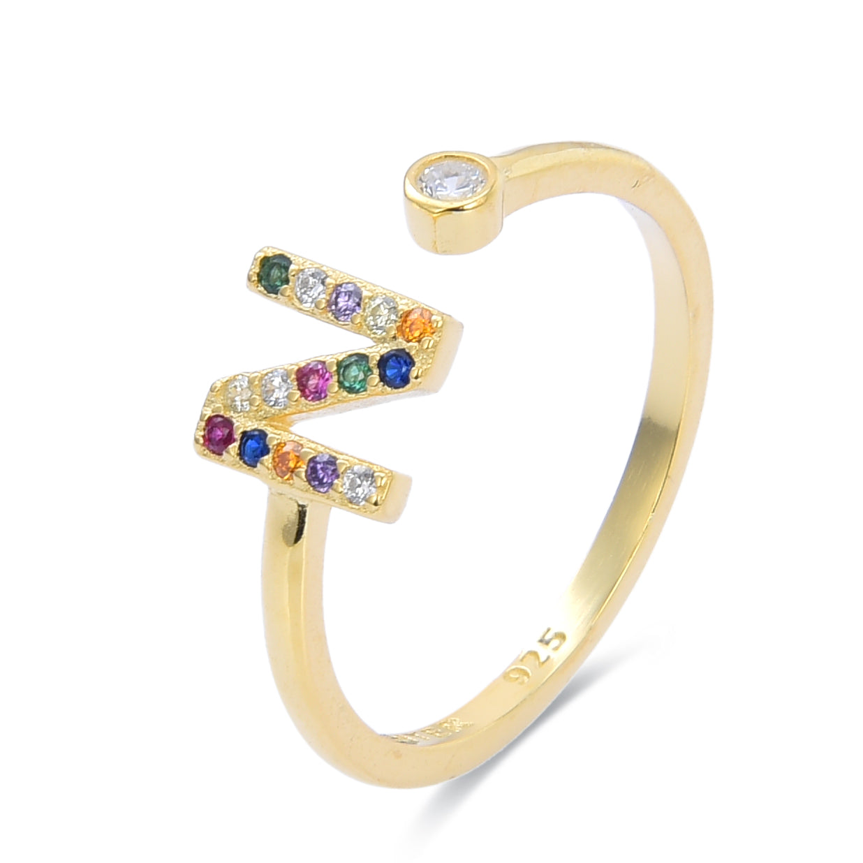 Anillo de Plata de Ley 925 con Circonita Multicolor acabado en oro amarillo de 18K - Alphabet