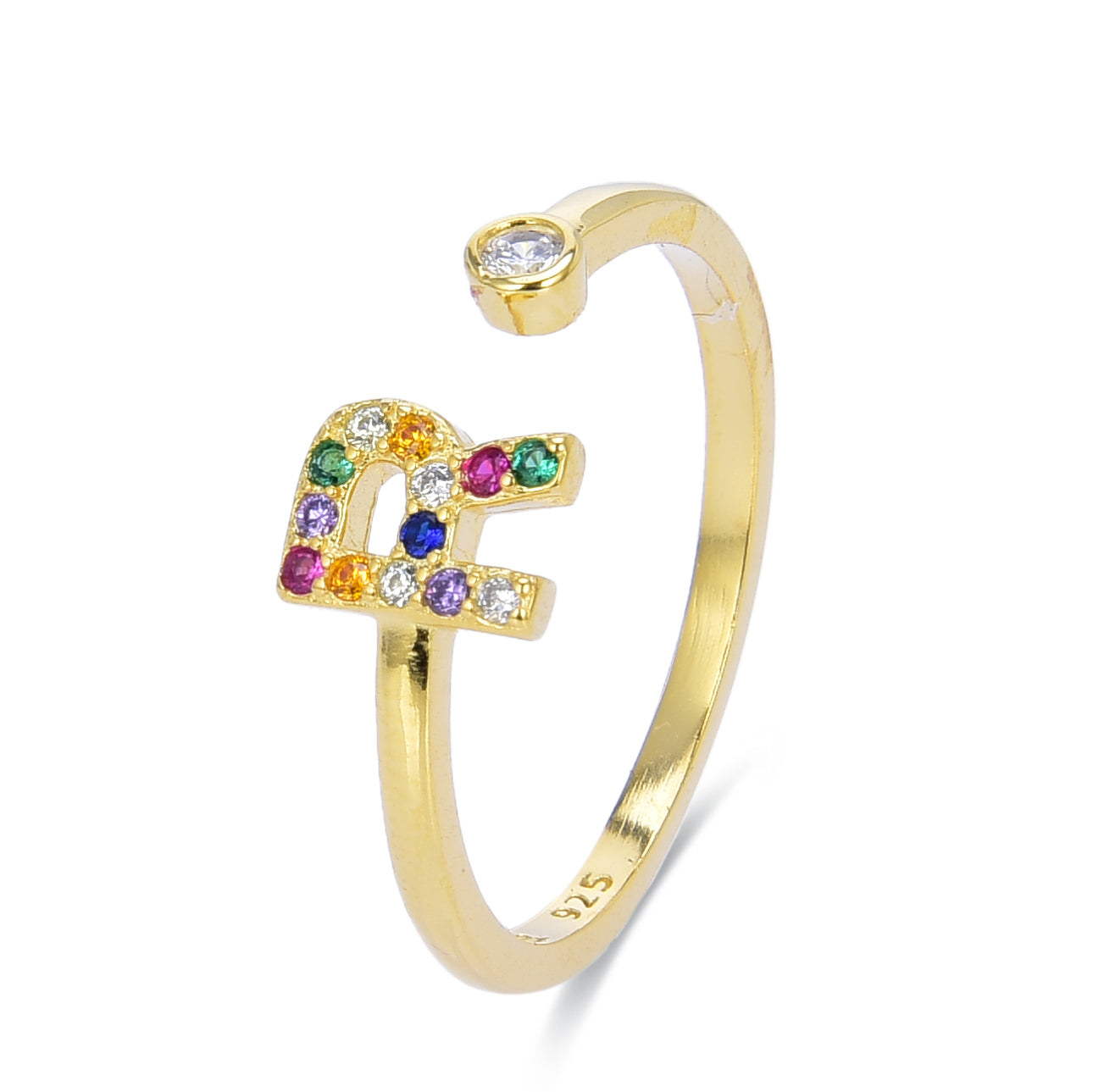 Anillo de Plata de Ley 925 con Circonita Multicolor acabado en oro amarillo de 18K - Alphabet