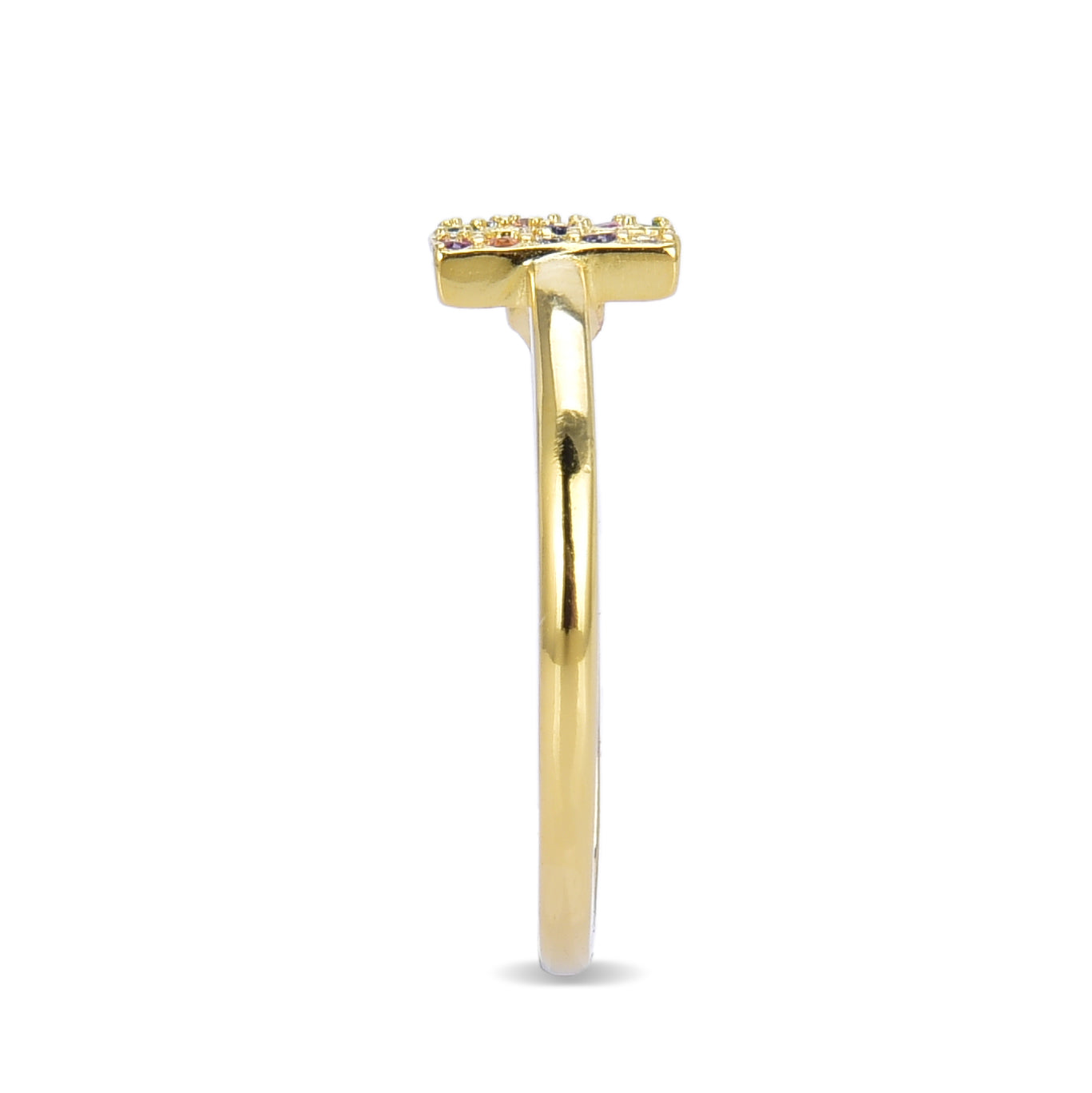 Anillo de Plata de Ley 925 con Circonita Multicolor acabado en oro amarillo de 18K - Alphabet