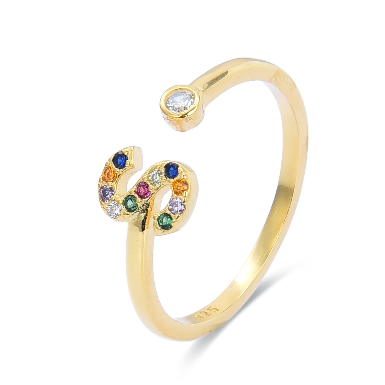 Anillo de Plata de Ley 925 con Circonita Multicolor acabado en oro amarillo de 18K - Alphabet