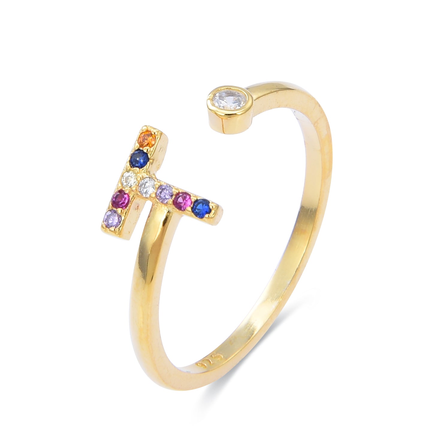 Anillo de Plata de Ley 925 con Circonita Multicolor acabado en oro amarillo de 18K - Alphabet