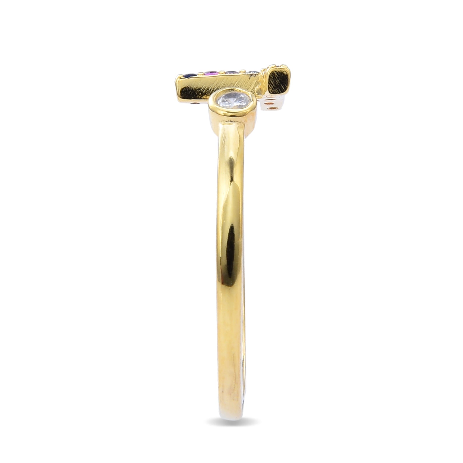 Anillo de Plata de Ley 925 con Circonita Multicolor acabado en oro amarillo de 18K - Alphabet