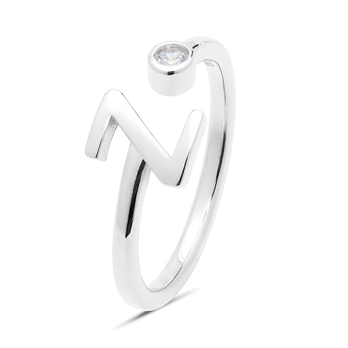 Anillo de Plata de Ley 925 con Circonita Brillante acabado en rodio - Alphabet