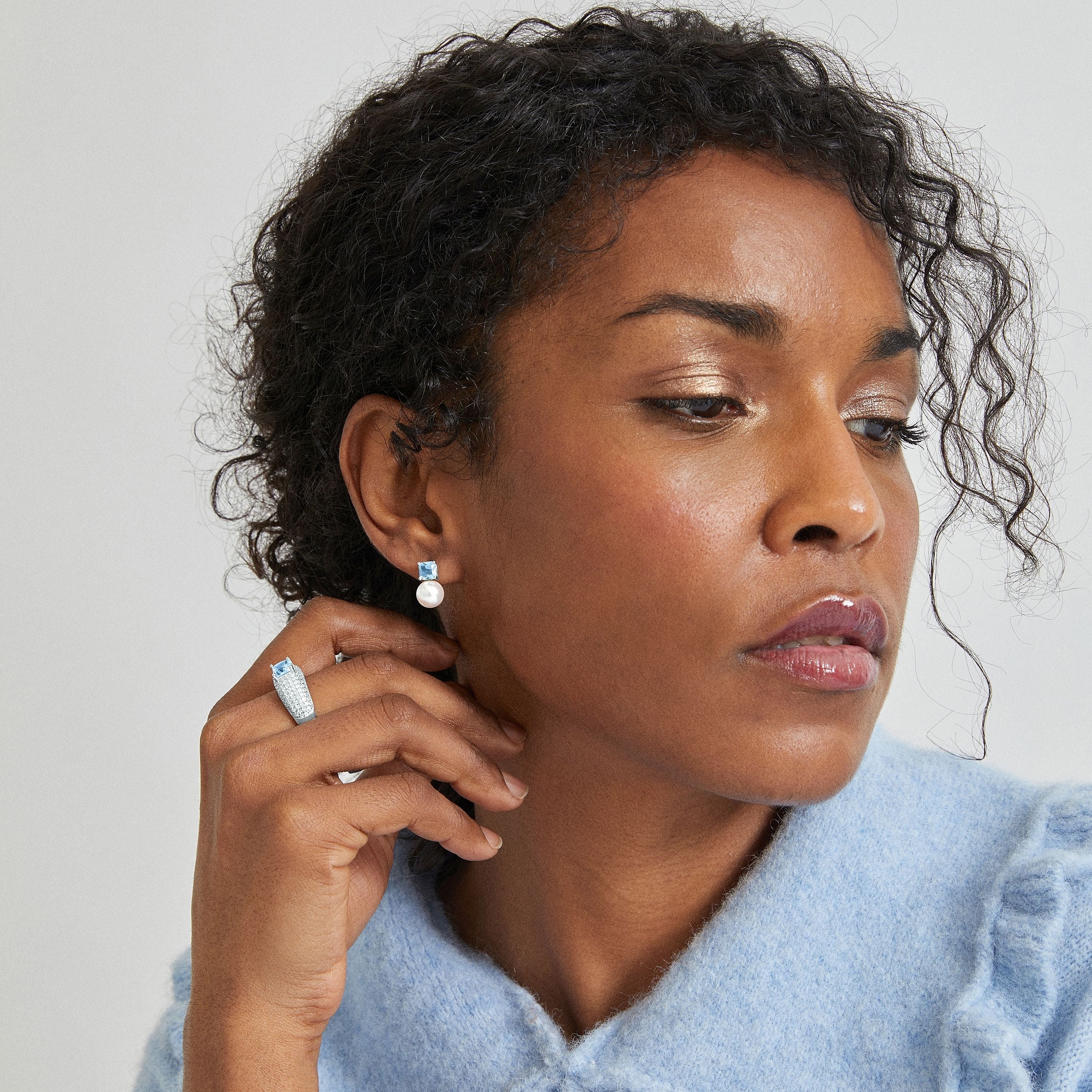 Anillo de Plata de Ley 925 con Circonita Aguamarina acabado en rodio - Tany