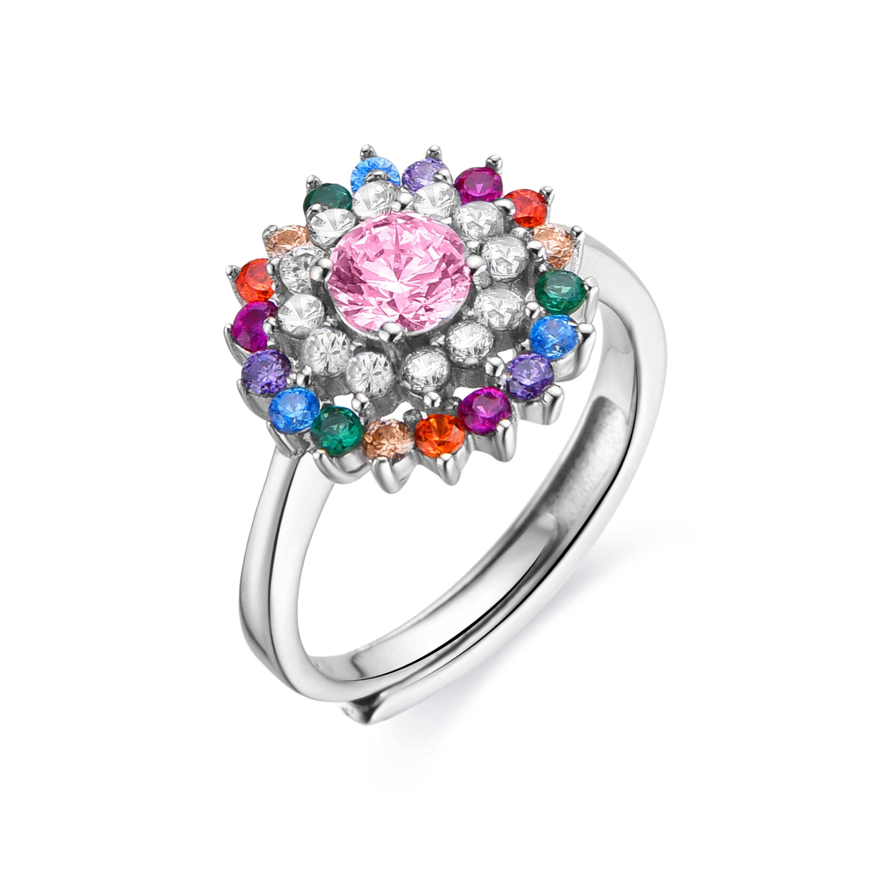 Anillo de Plata de Ley 925 y Circonita Multicolor acabado en rodio - Quinea