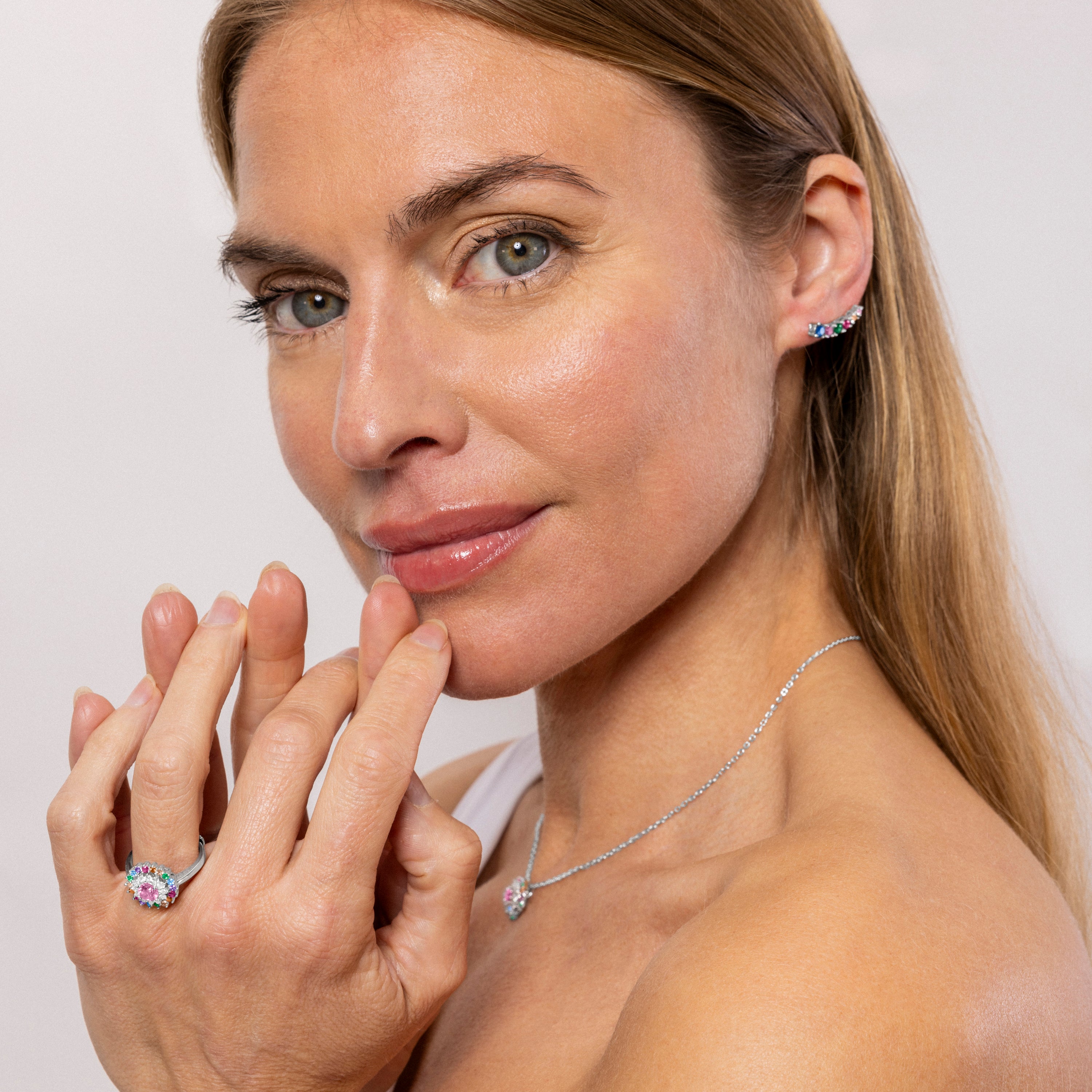 Anillo de Plata de Ley 925 y Circonita Multicolor acabado en rodio - Quinea