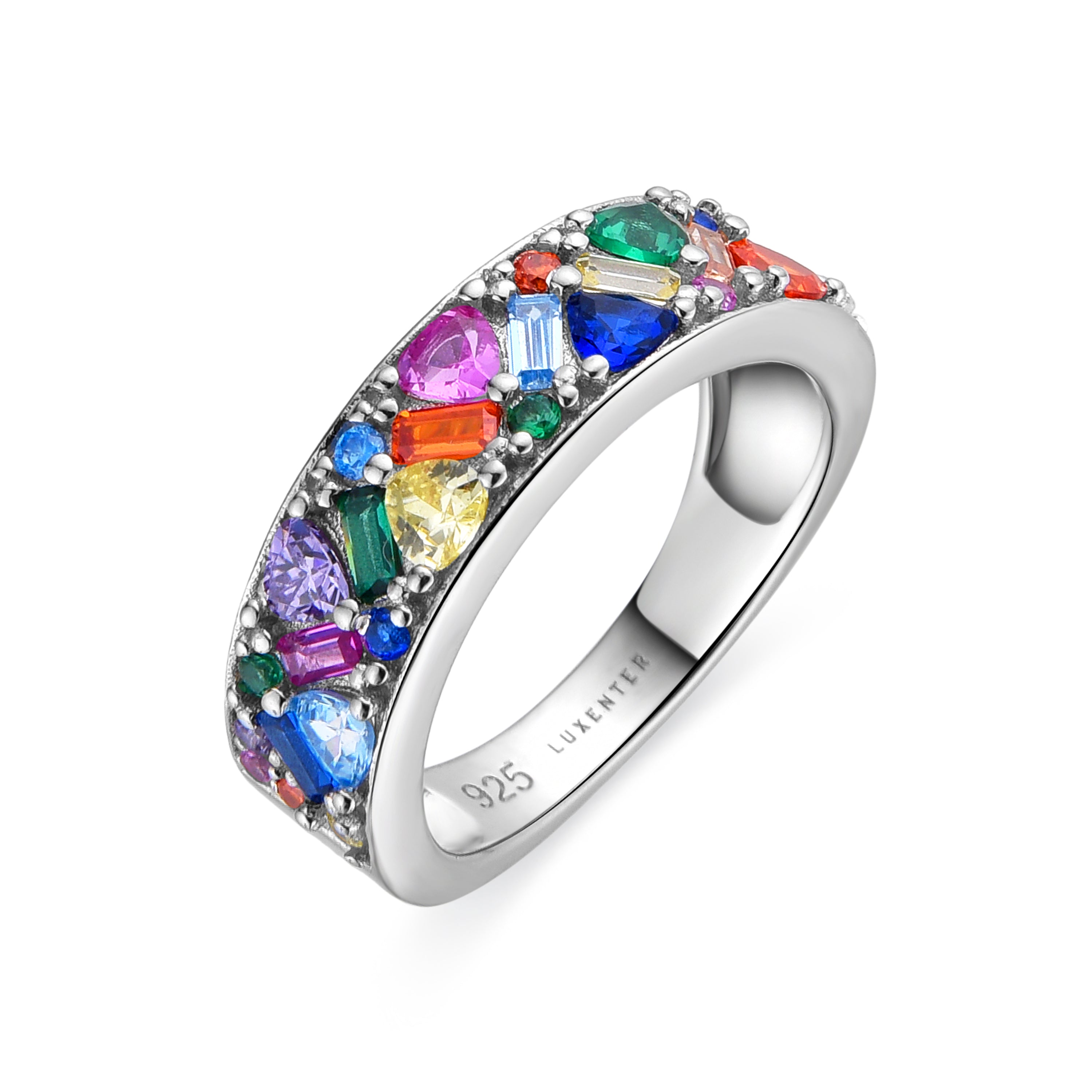 Anillo de Plata de Ley 925 y Circonita Multicolor acabado en rodio - Tonmei