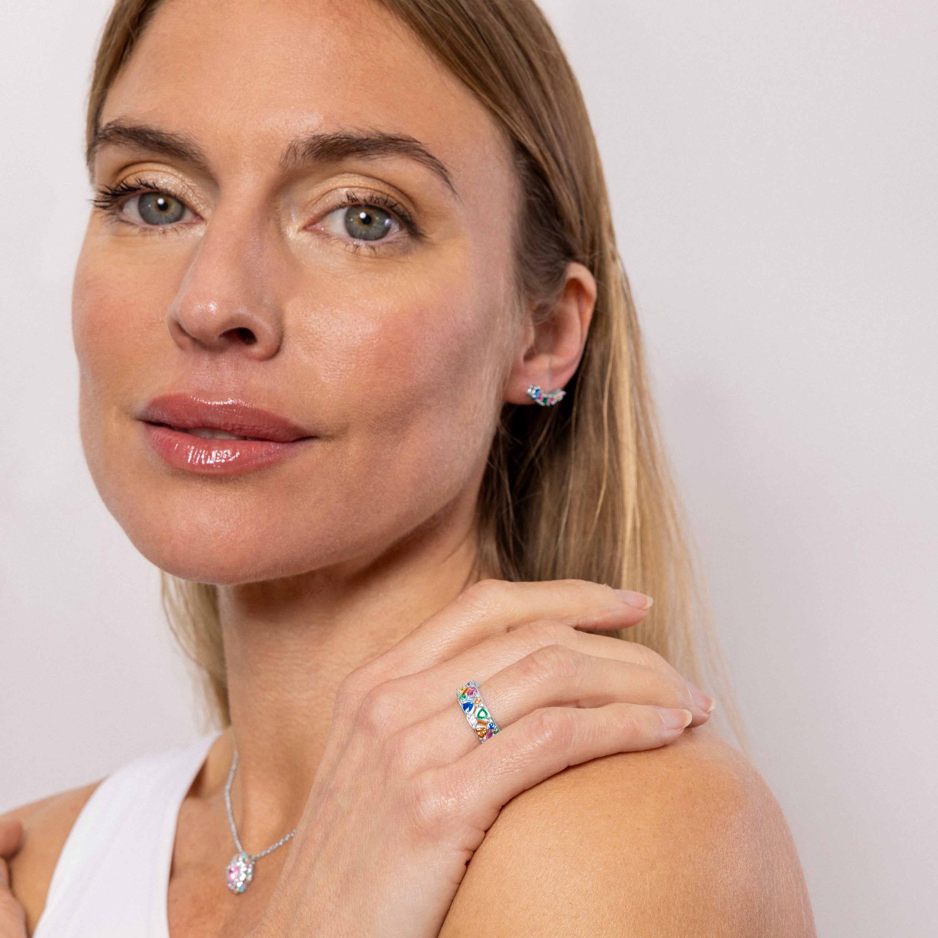 Anillo de Plata de Ley 925 y Circonita Multicolor acabado en rodio - Tonmei