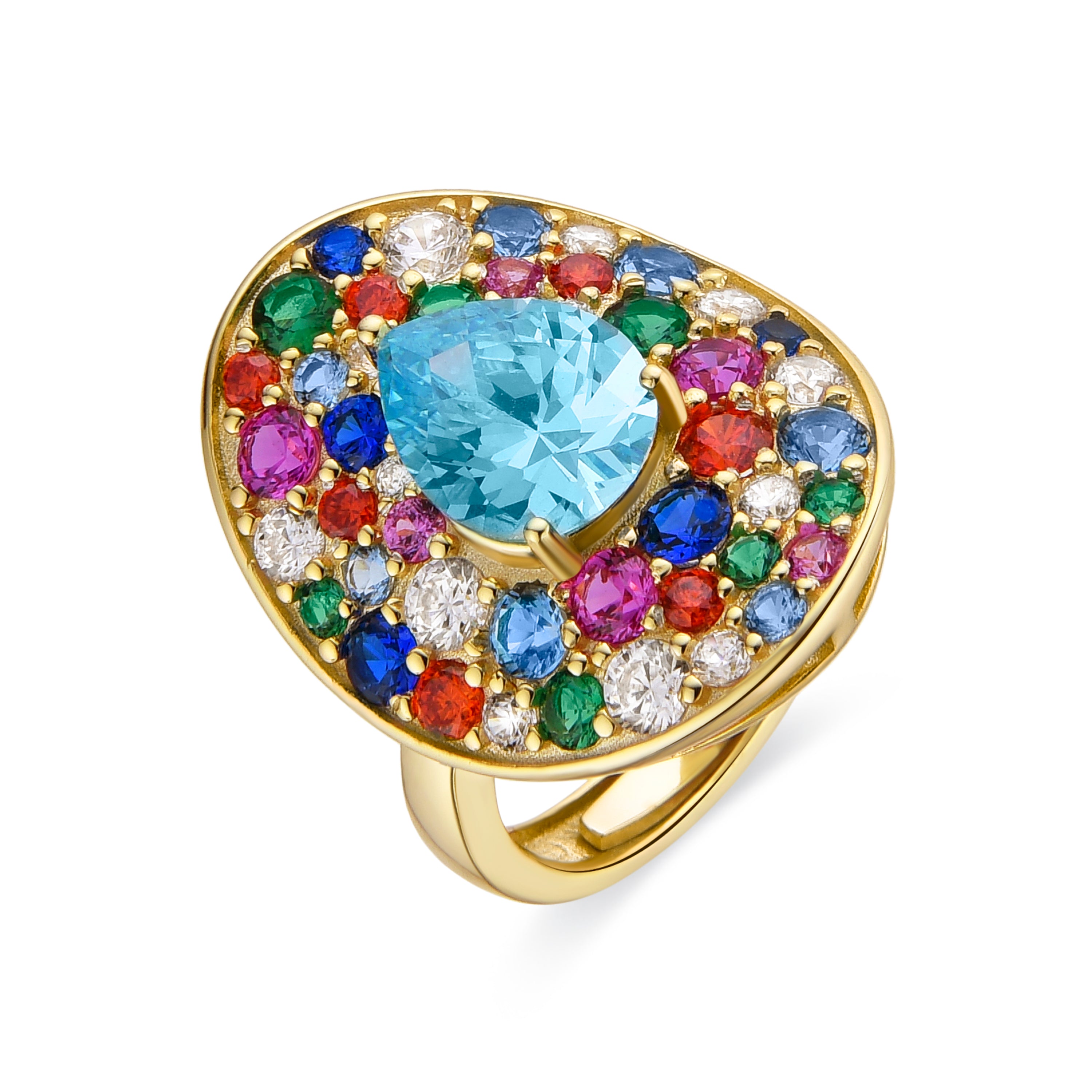 Anillo de Plata de Ley 925 y Circonita Multicolor acabado en oro amarillo de 18k - Genzai