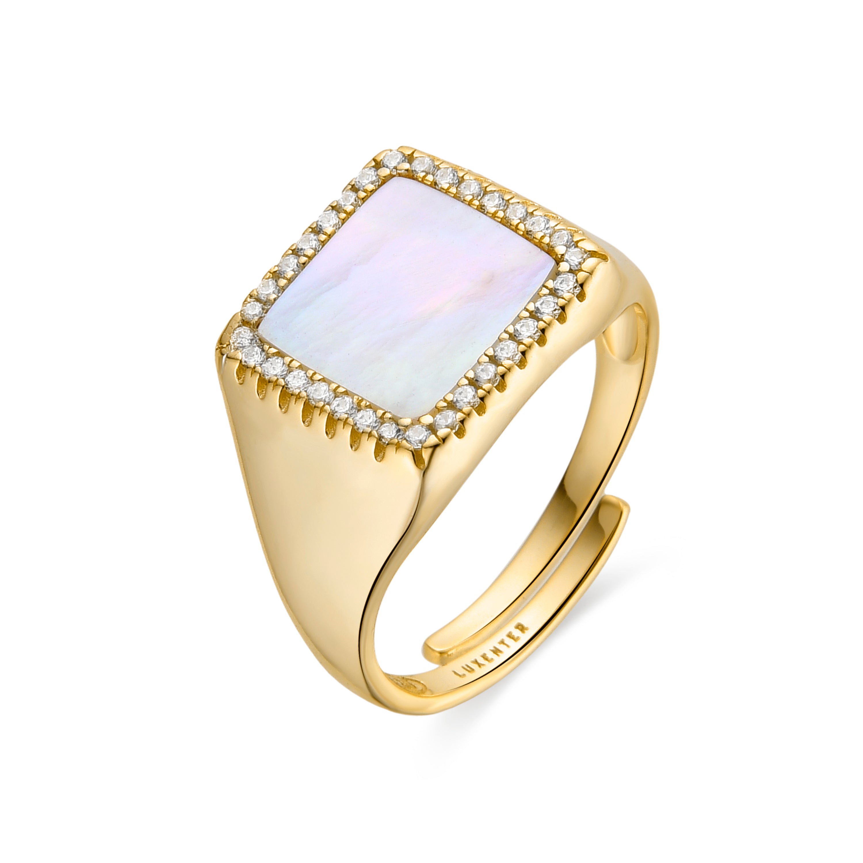 Anillo de Plata de Ley 925 y Madreperla Blanca acabado en oro amarillo de 18k - Ruru