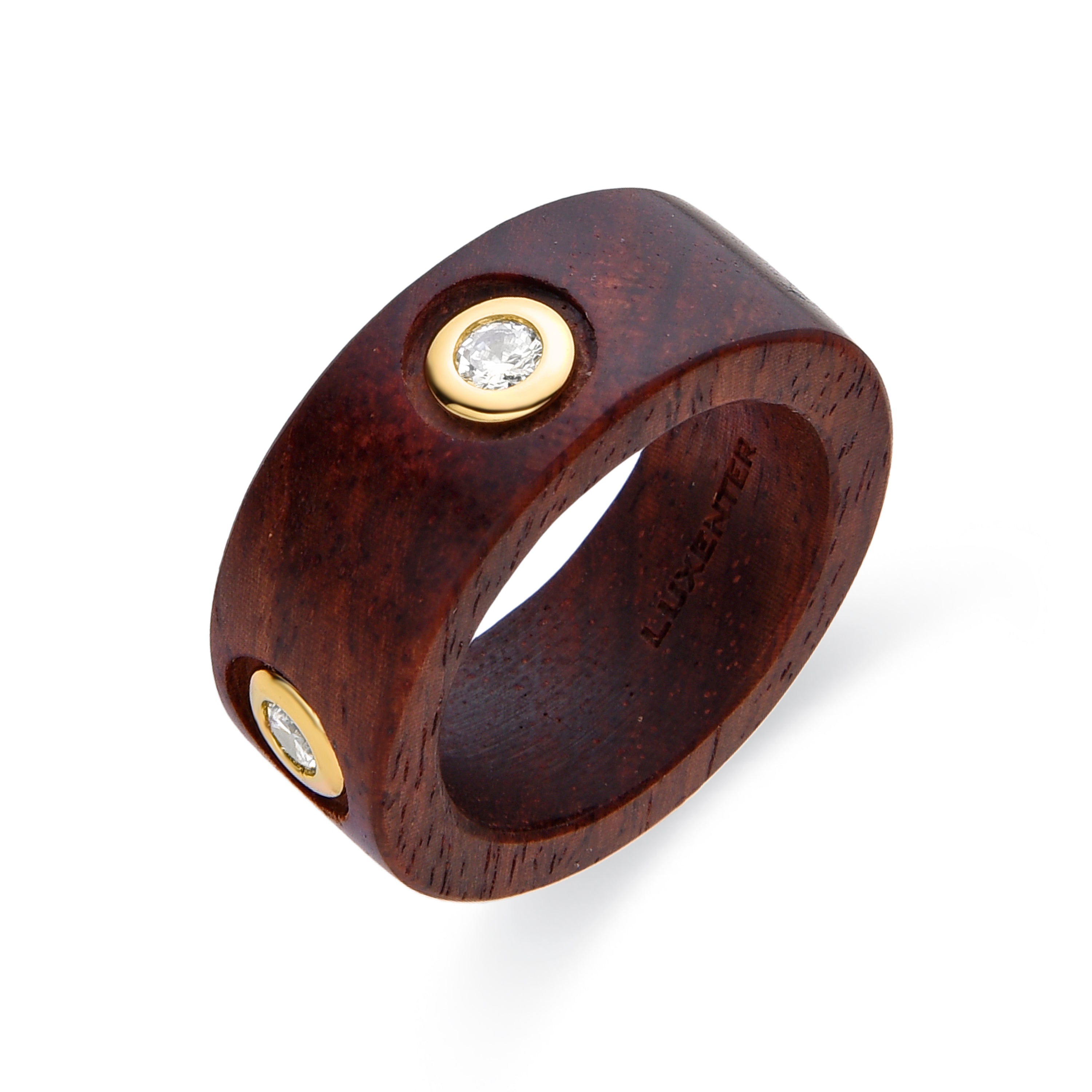 Anillo de Plata de Ley 925 y Madera Marron acabado en oro amarillo de 18k - Ehko