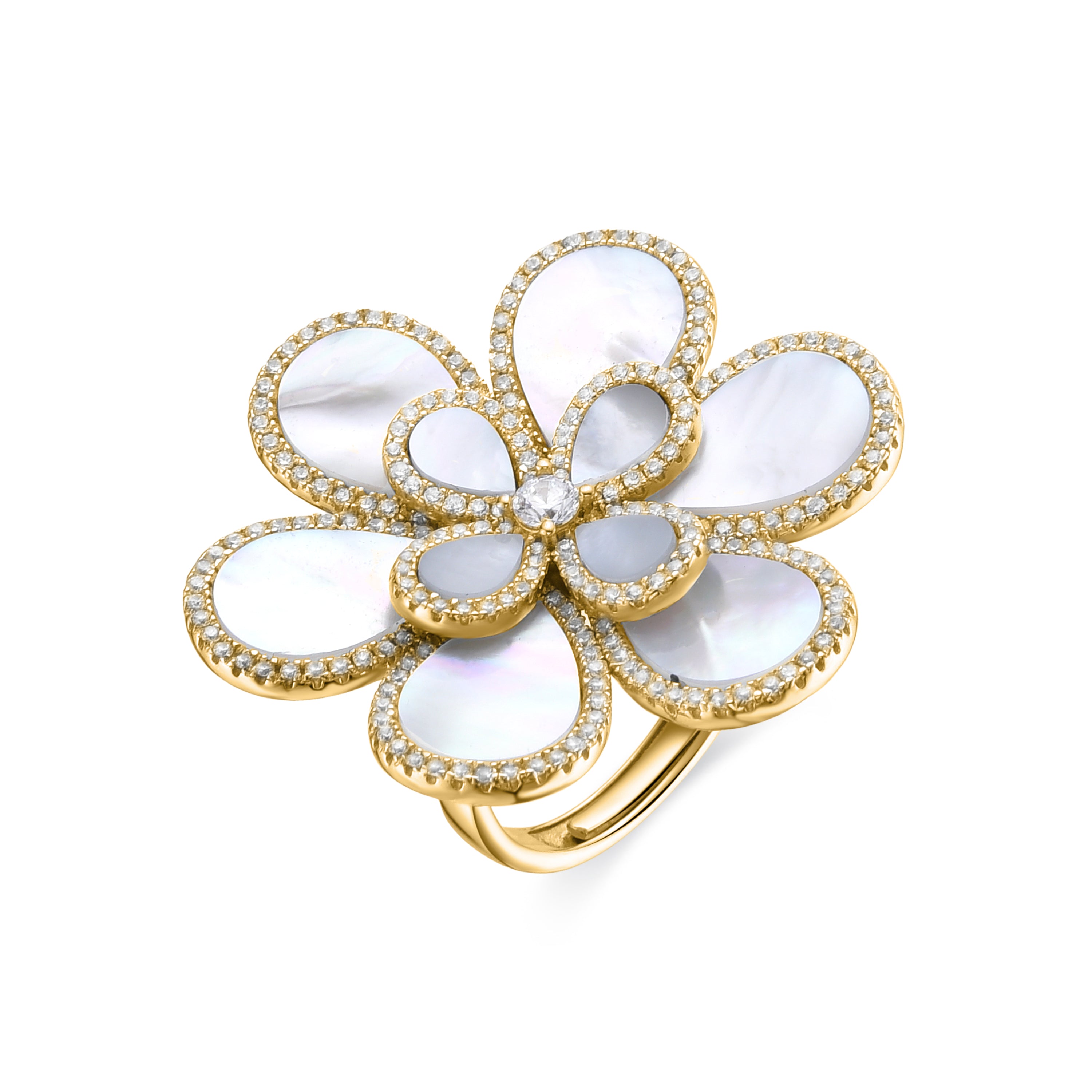 Anillo de Plata de Ley 925 y Madreperla Blanca acabado en oro amarillo de 18k - Karu