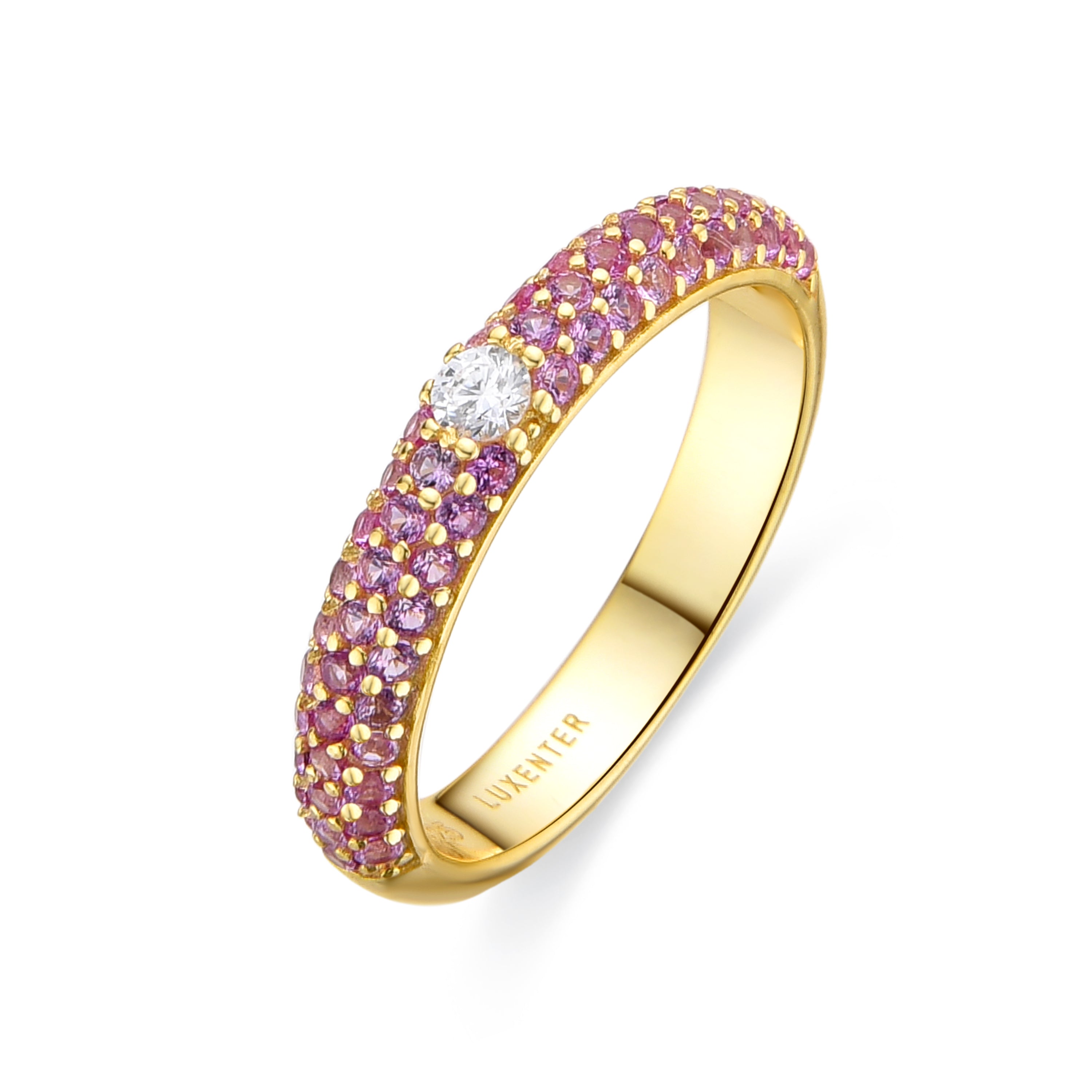 Anillo de Plata de Ley 925 y Circonita Rosa acabado en oro amarillo de 18k - Ontary