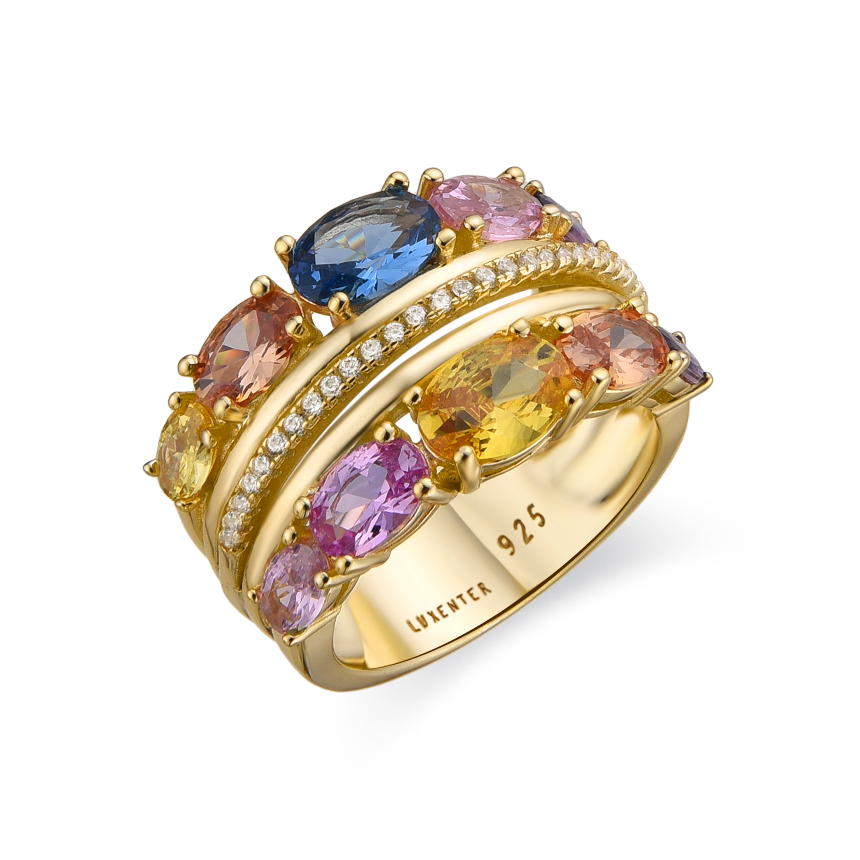 925er Sterlingsilberring mit mehrfarbigen Zirkonia, 18k Goldfinish - Diopra