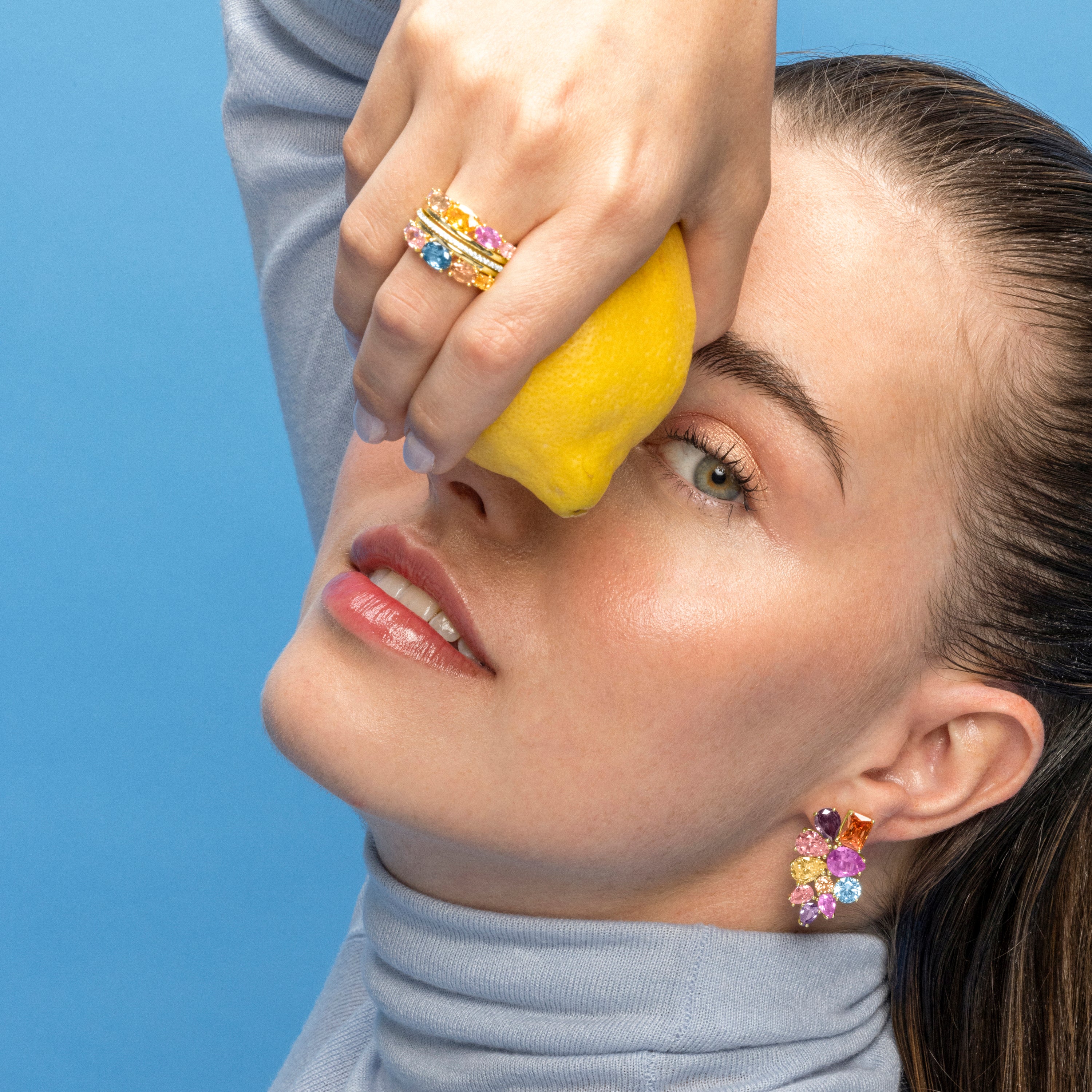 925er Sterlingsilberring mit mehrfarbigen Zirkonia, 18k Goldfinish - Diopra