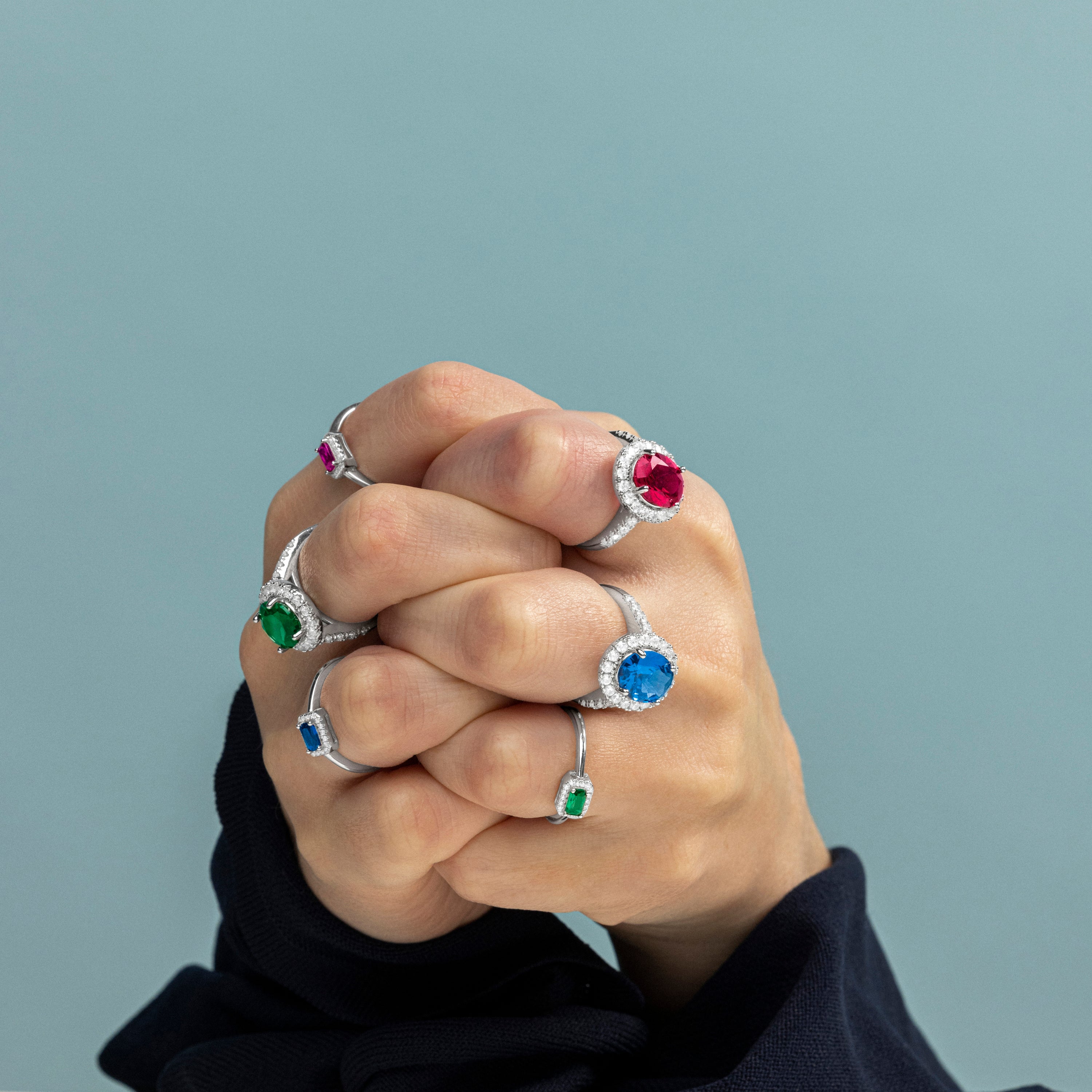 Anillo de Plata de Ley 925 y Circonita Zafiro acabado en rodio - Sesh