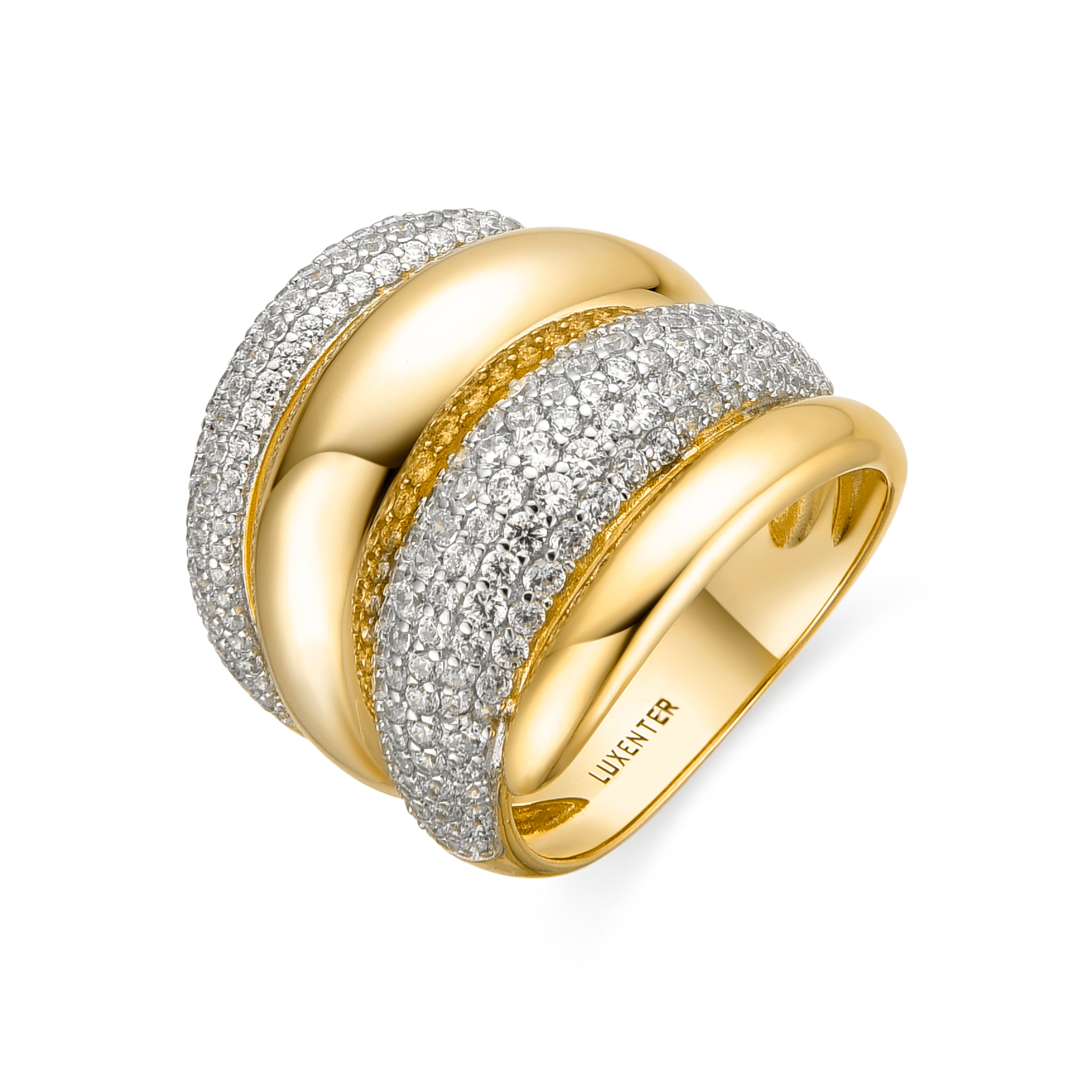 Anillo de Plata de Ley 925 y Circonita Brillante acabado oro amarillo de 18k - Nema