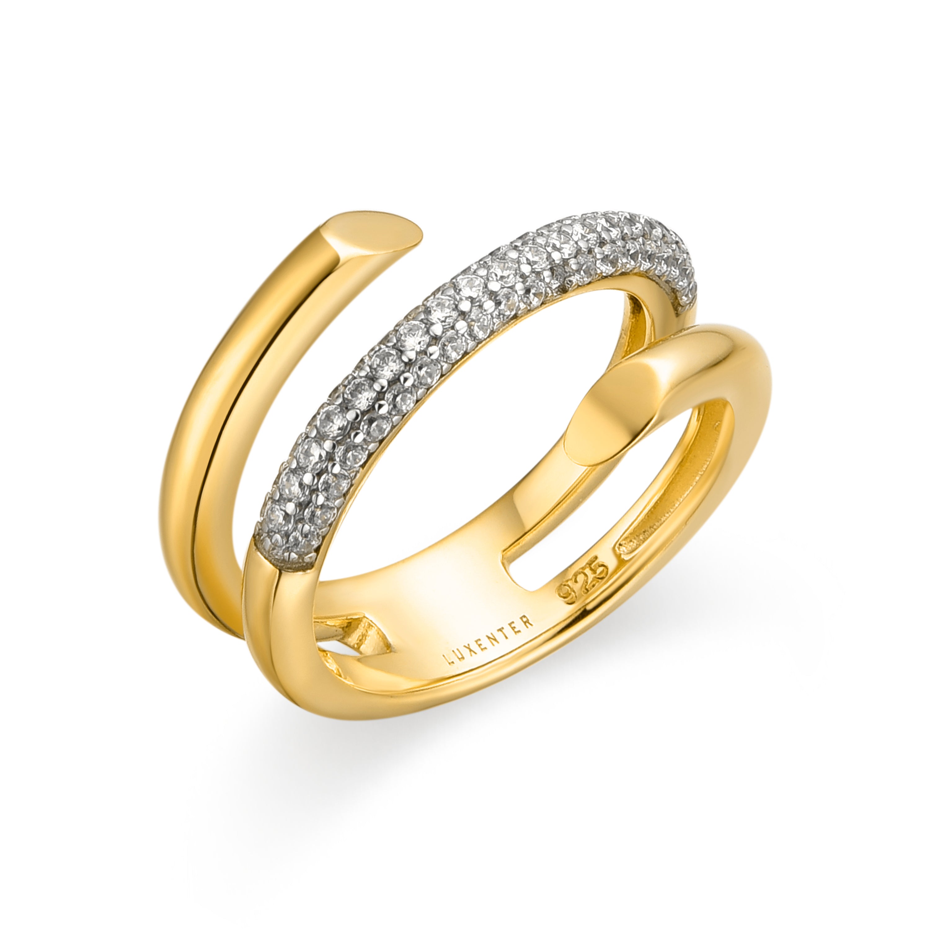 Anillo de Plata de Ley 925 y Circonita Brillante acabado oro amarillo de 18k - Lumi