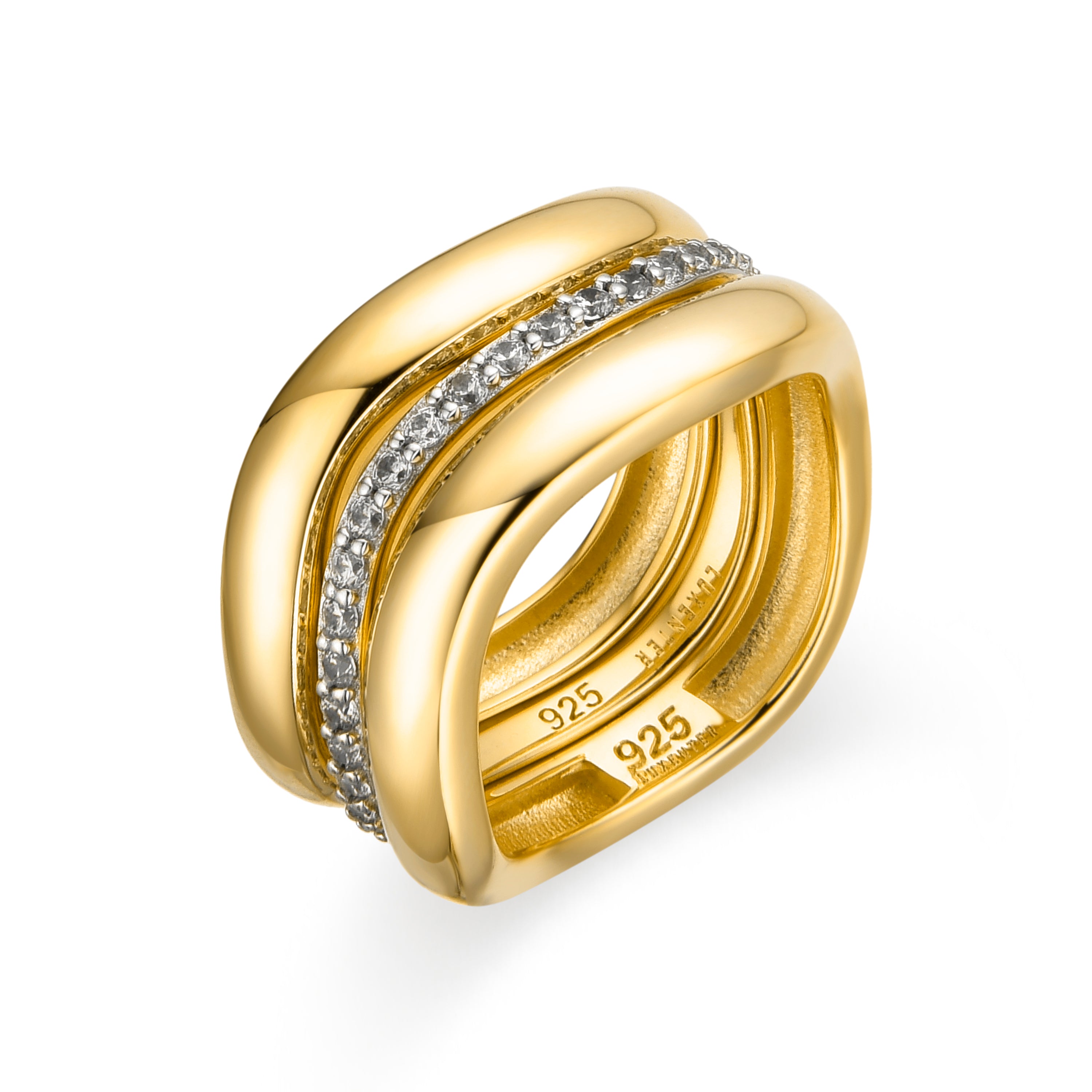 Anillo de Plata de Ley 925 y Circonita Brillante acabado oro amarillo de 18k - Onci