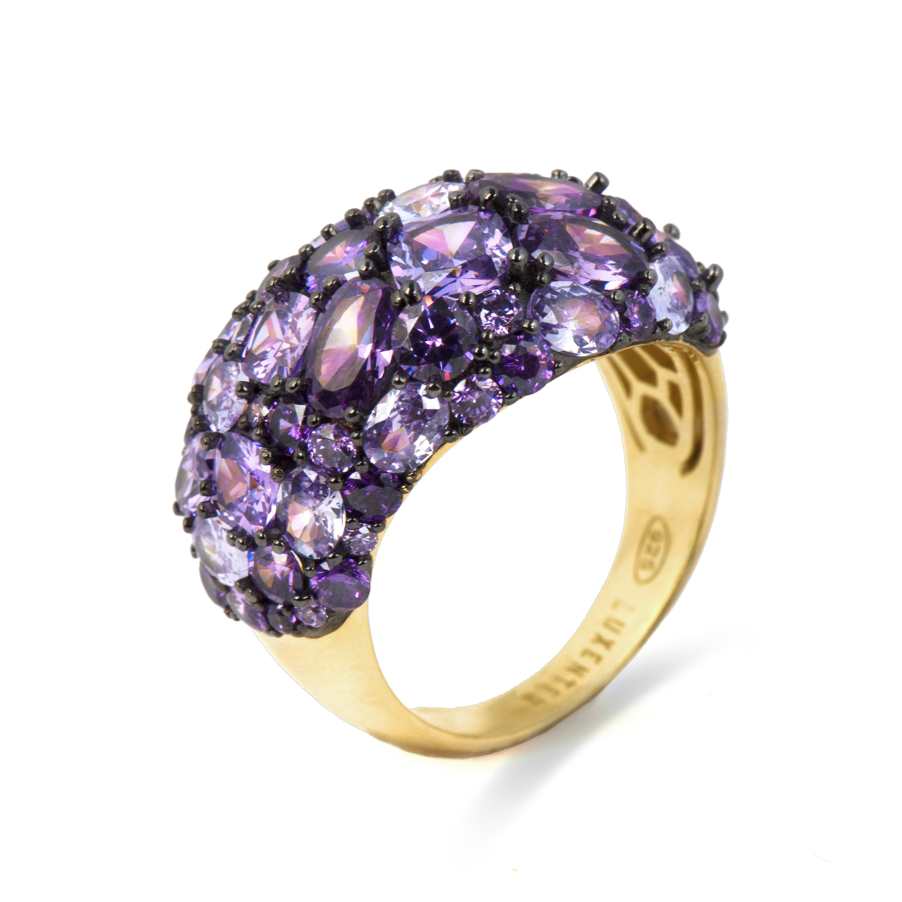 Anillo de Plata de Ley 925 y Circonita Amatista acabado en oro amarillo 18k - Overda