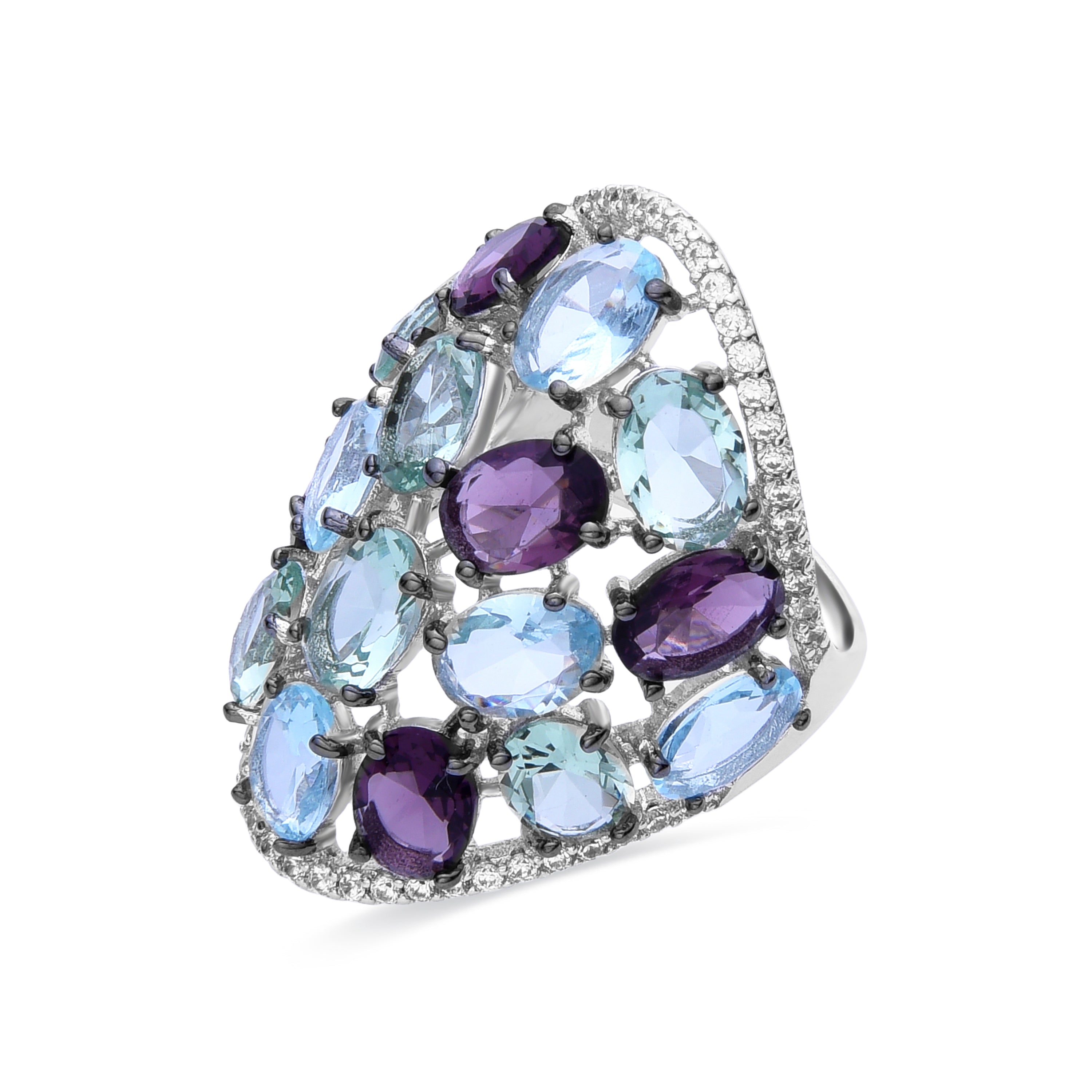 Anillo de Plata de Ley 925 y Circonita Multicolor acabado en rodio - Rodgin