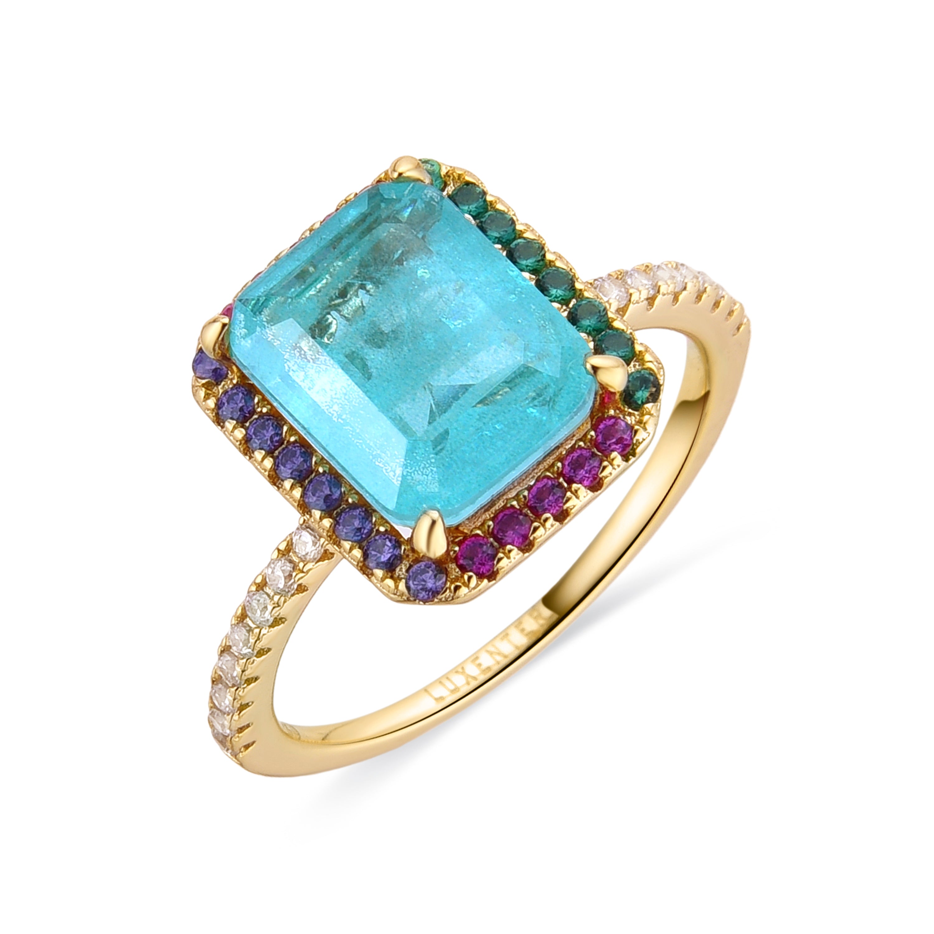 Anillo de Plata de Ley 925 y Circonita Multicolor acabado en oro amarillo de 18k - Linni