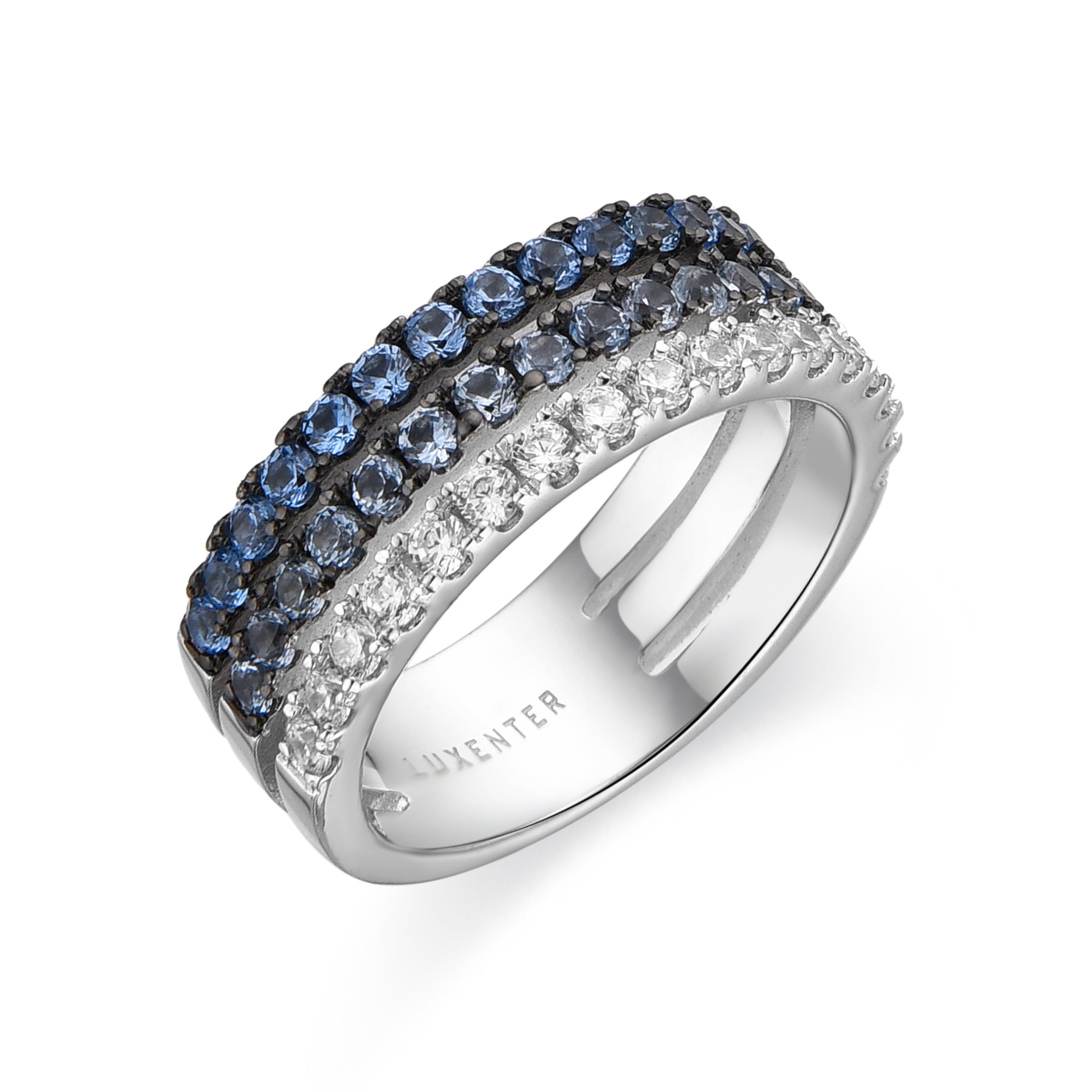 925er Sterlingsilberring mit Aquamarin-Zirkonia, rhodiniert - Duse